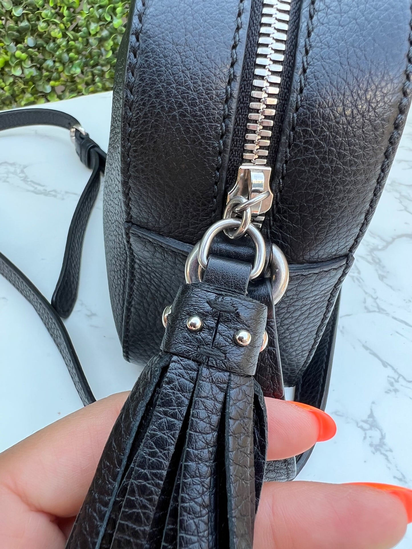 GG Black Pebbled Leather Studded Soho Disco Bag