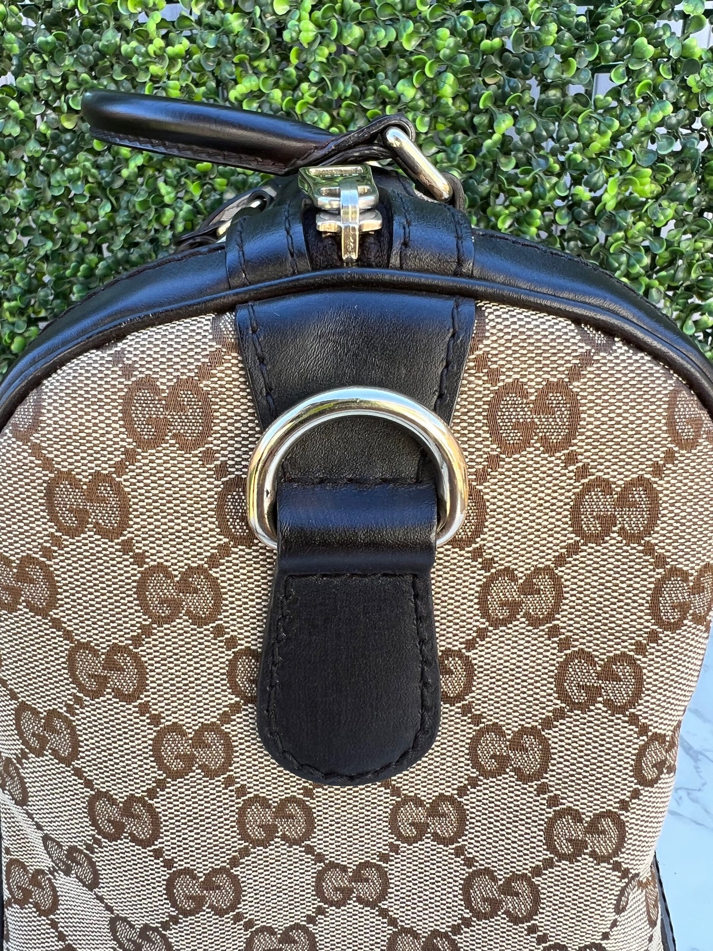 Authentic Preowned Vintage Dark Brown GG Boston Bag with Vintage Web