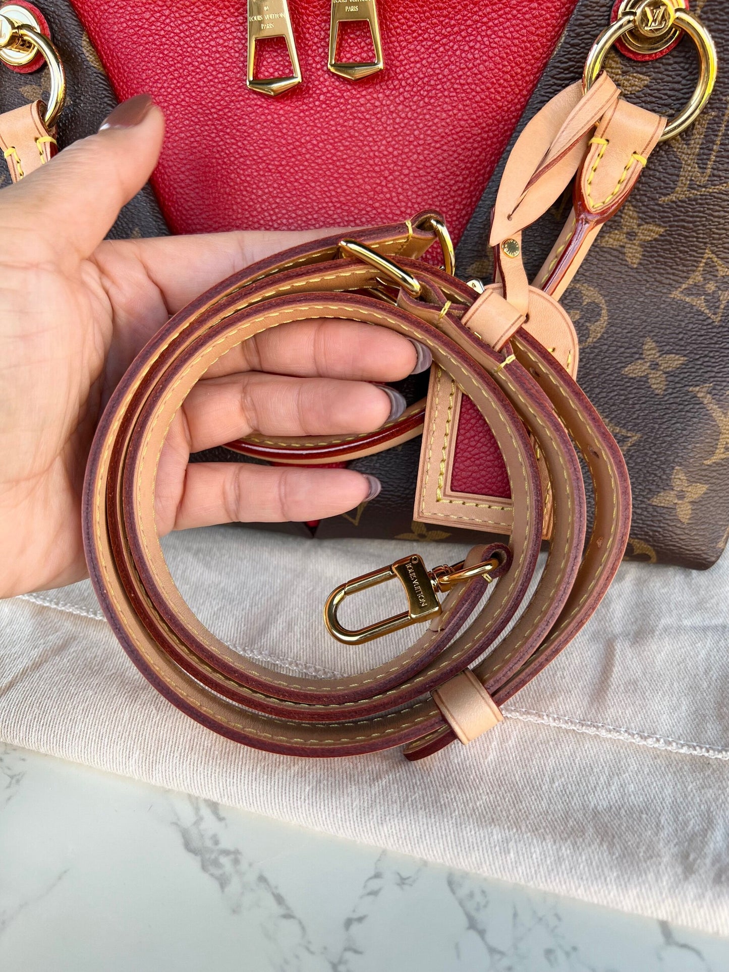 V Tote BB Cerise Leather Moogram Canvas