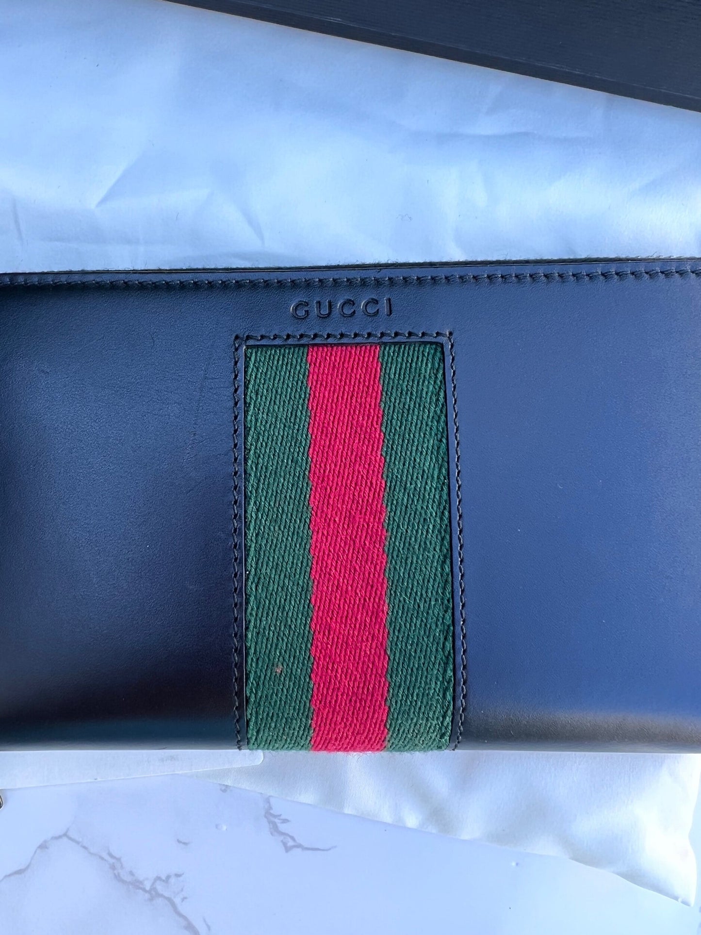 GG Web Zip Around Wallet Leather Black