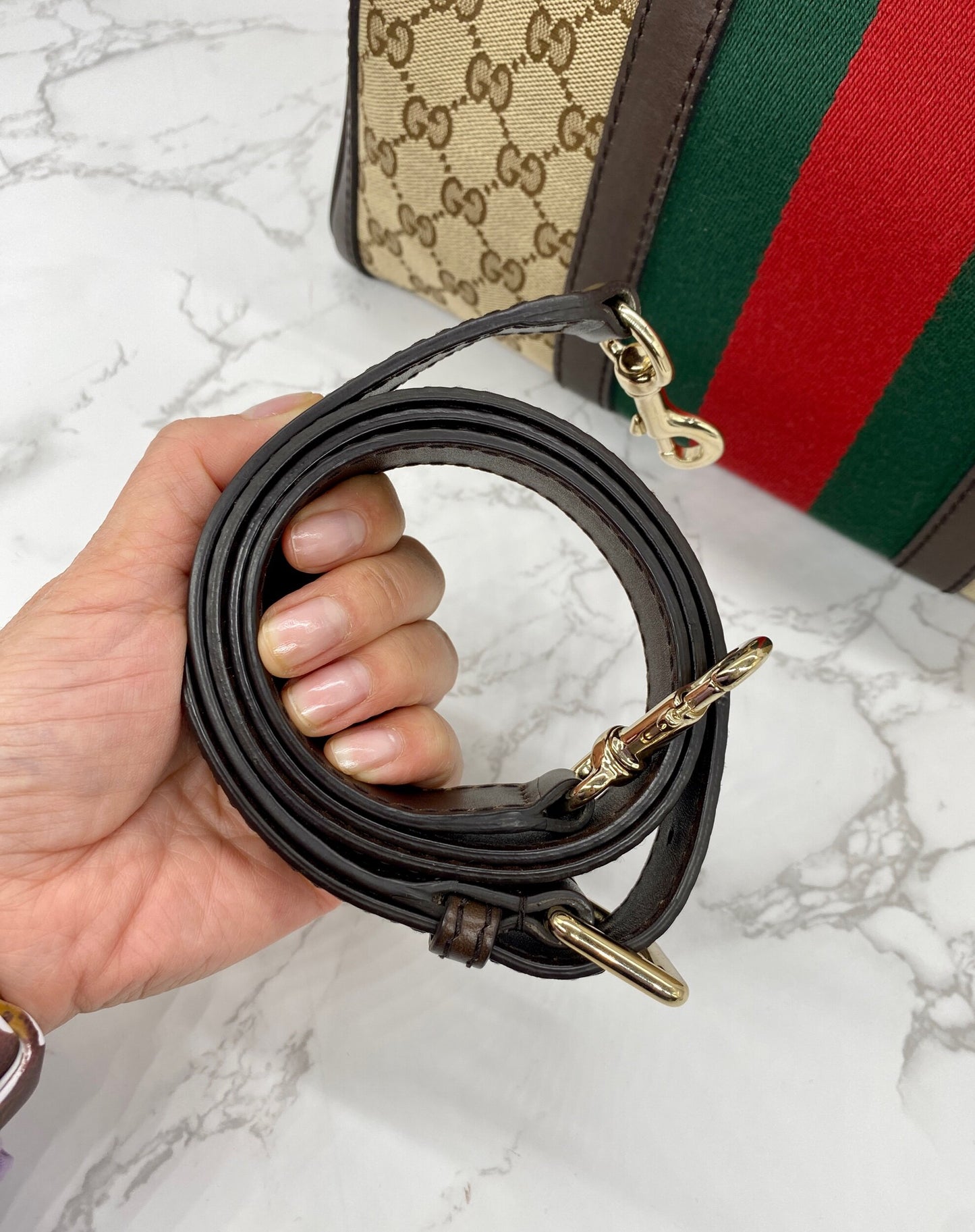 Gucci Boston Bag Medium Beige Red/Green Trim