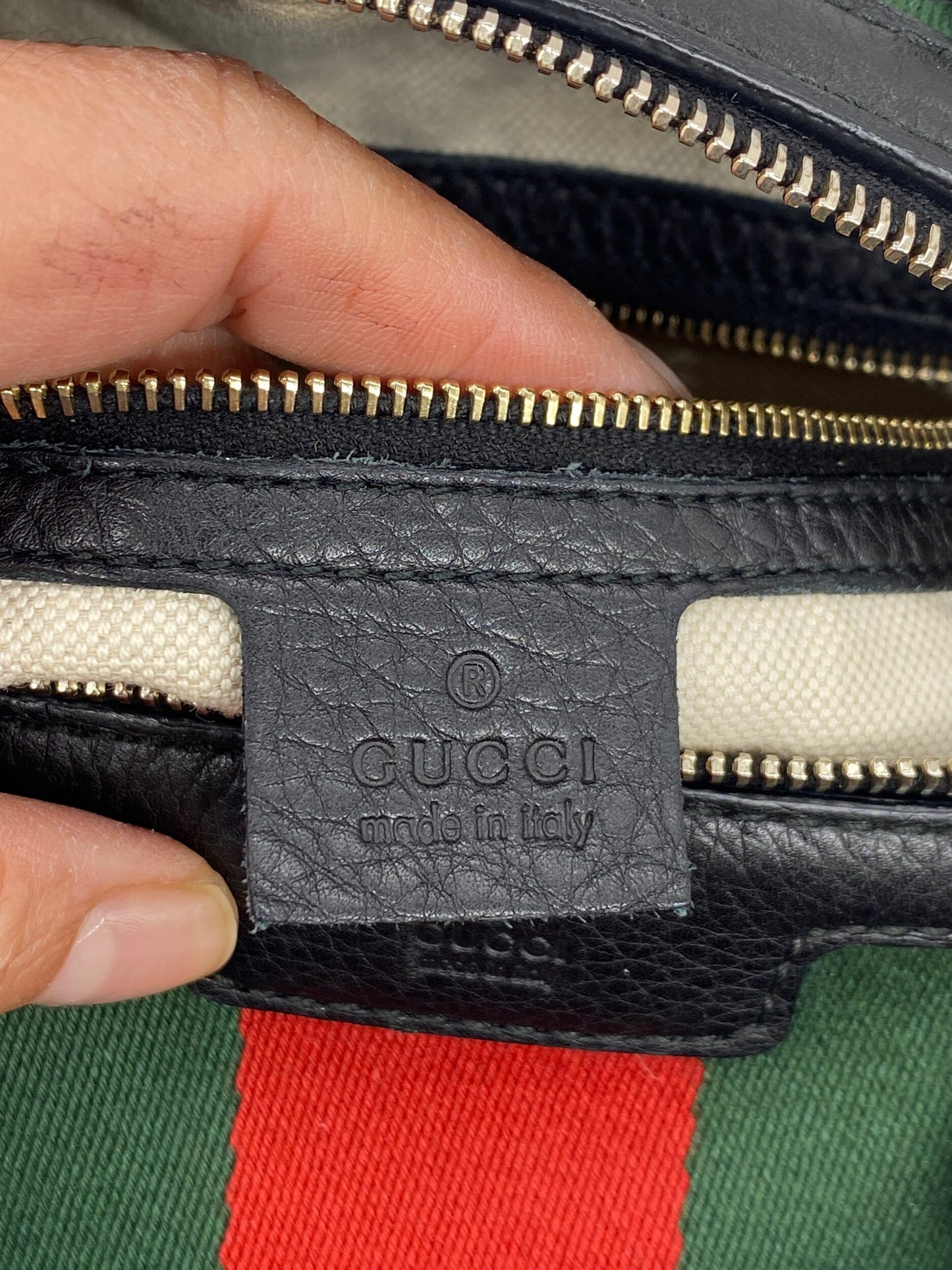 GUCCI Black Leather Vintage Web Small Boston with Removable Strap