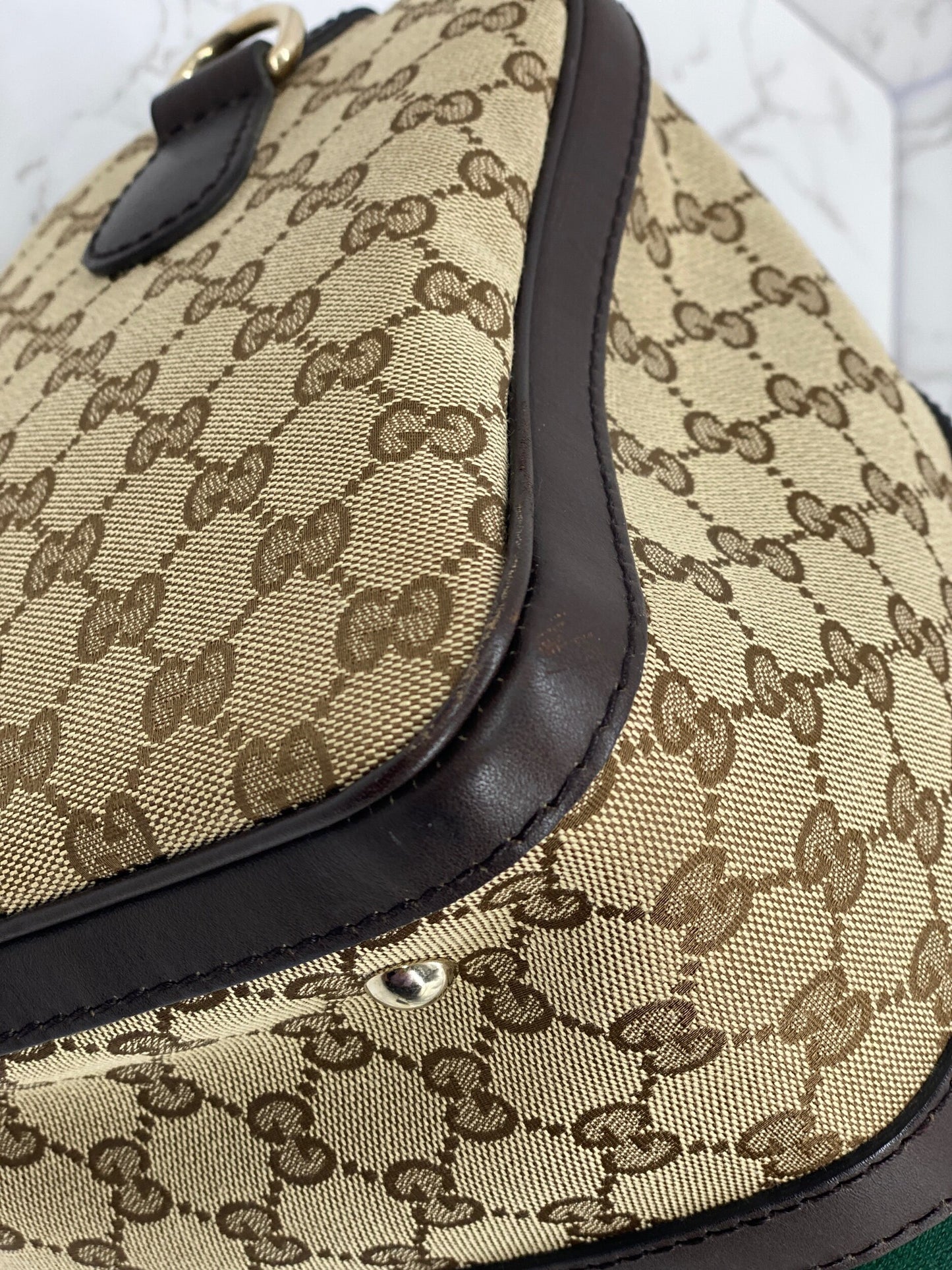 Gucci Boston Bag Medium Beige Red/Green Trim