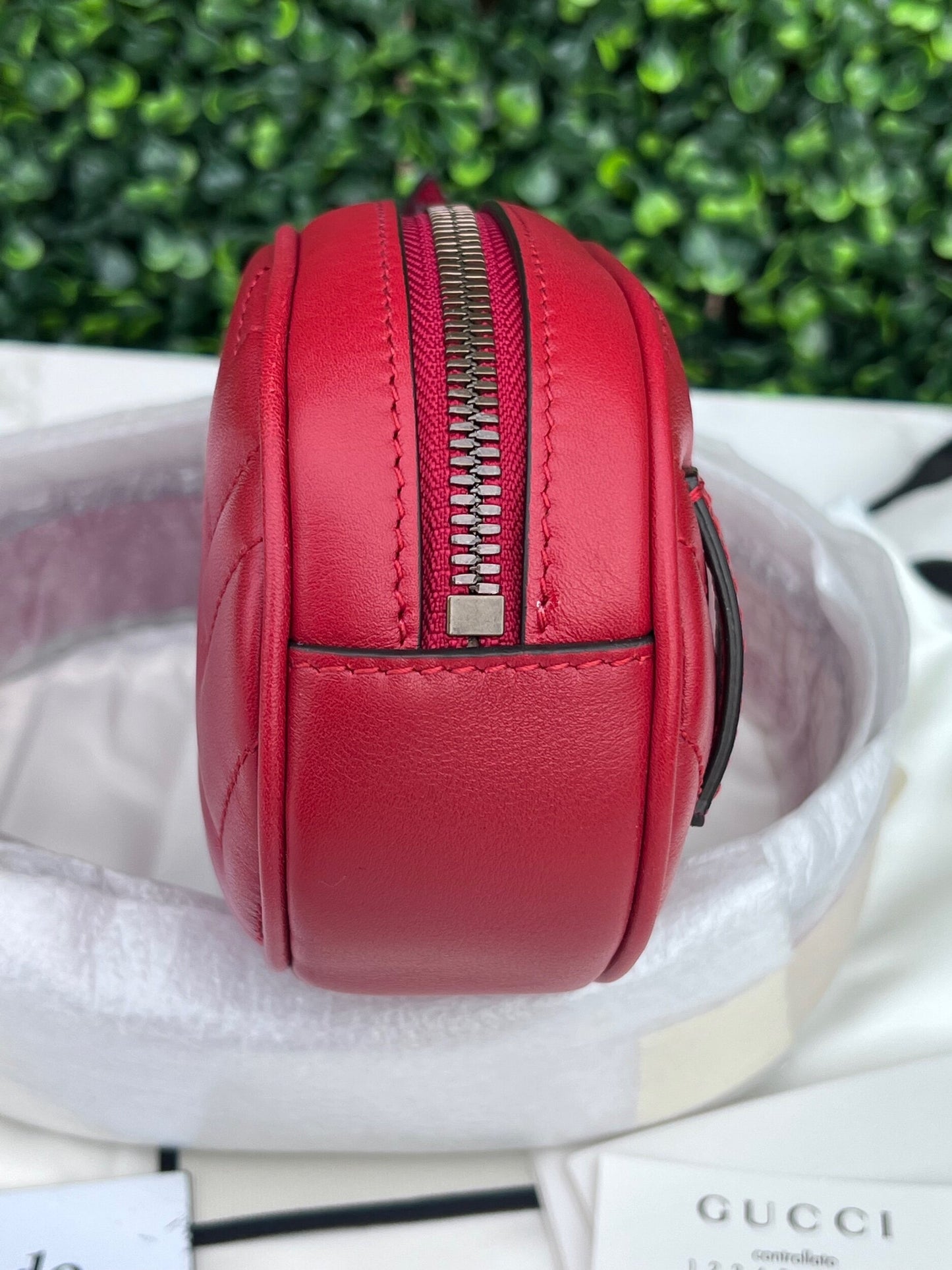 Calfskin Matelasse GG Marmont Belt Bag 85 34 Hibiscus Red