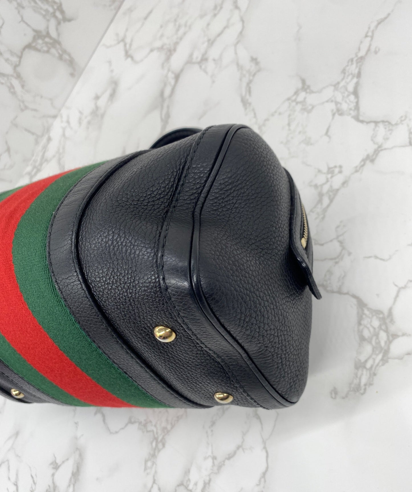 GUCCI Black Leather Vintage Web Small Boston with Removable Strap