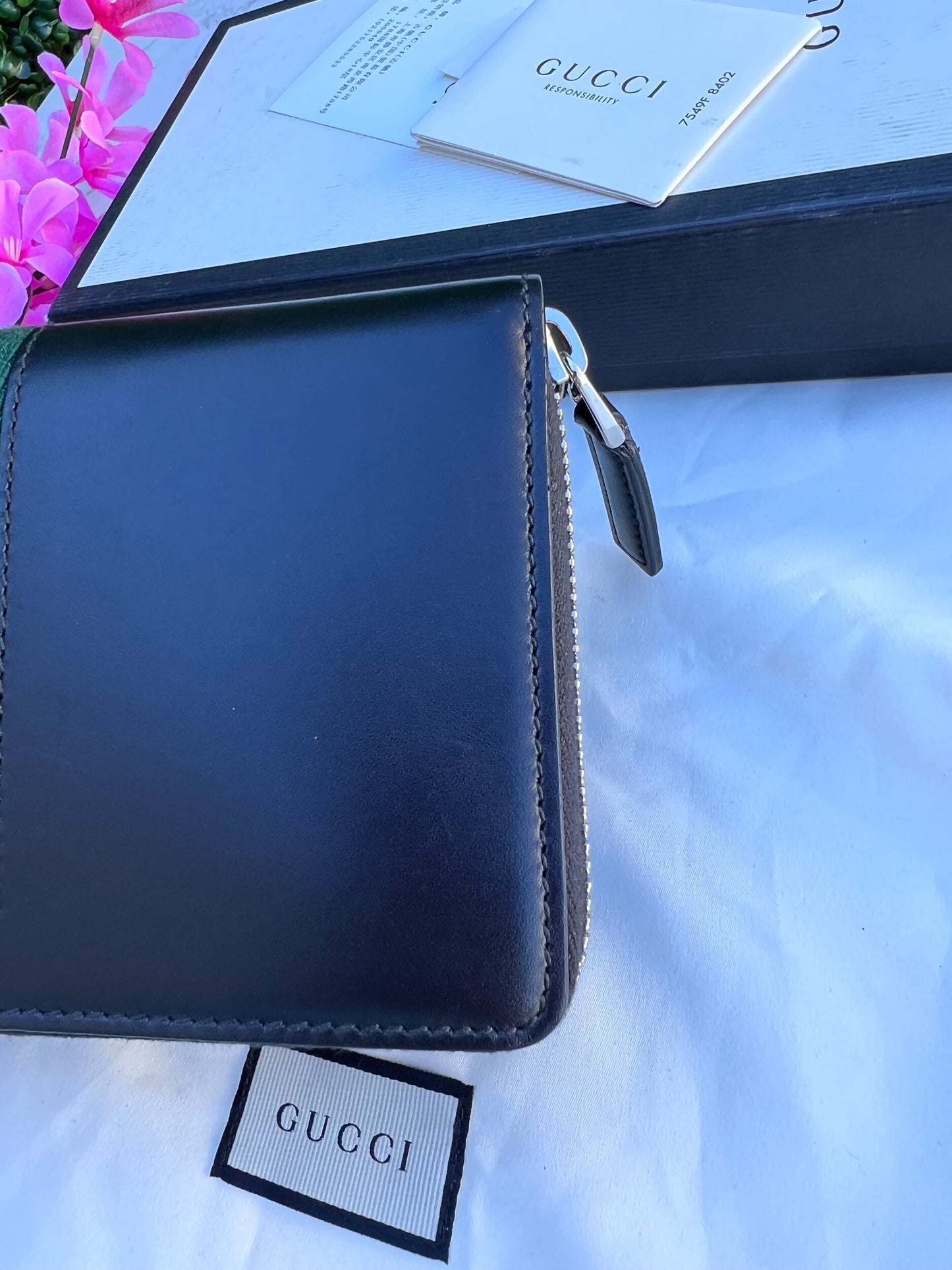 GG Web Zip Around Wallet Leather Black
