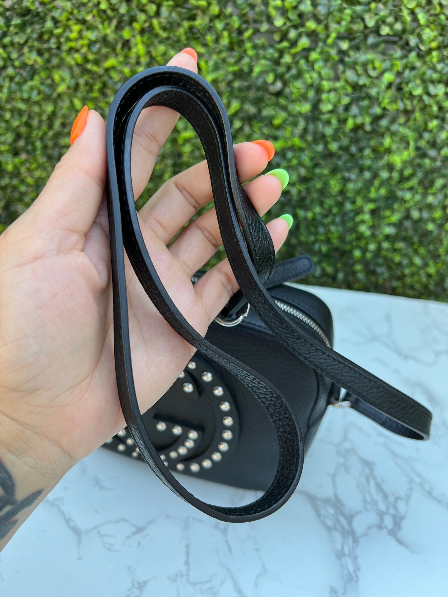 GG Black Pebbled Leather Studded Soho Disco Bag