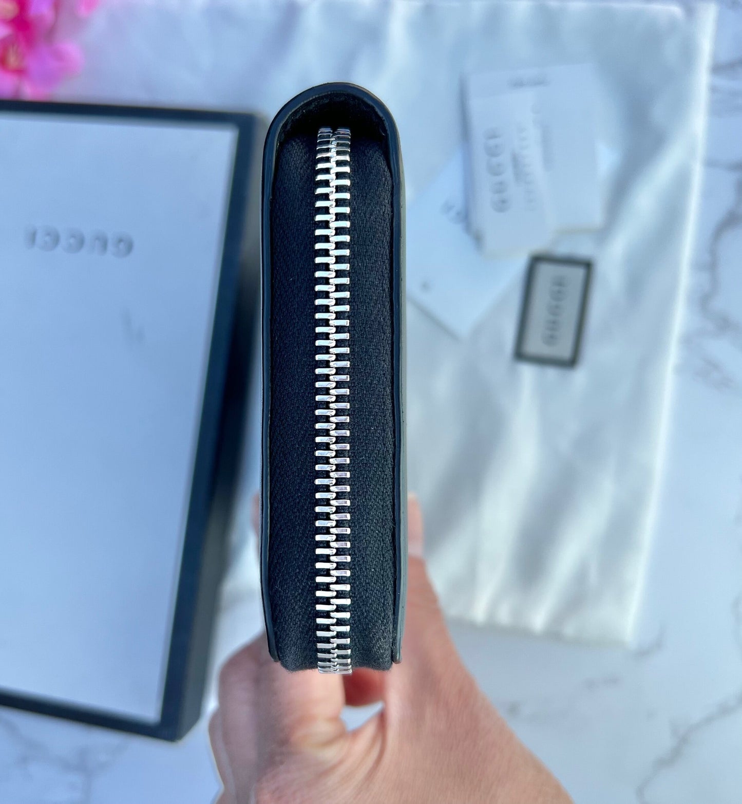 GG Web Zip Around Wallet Leather Black