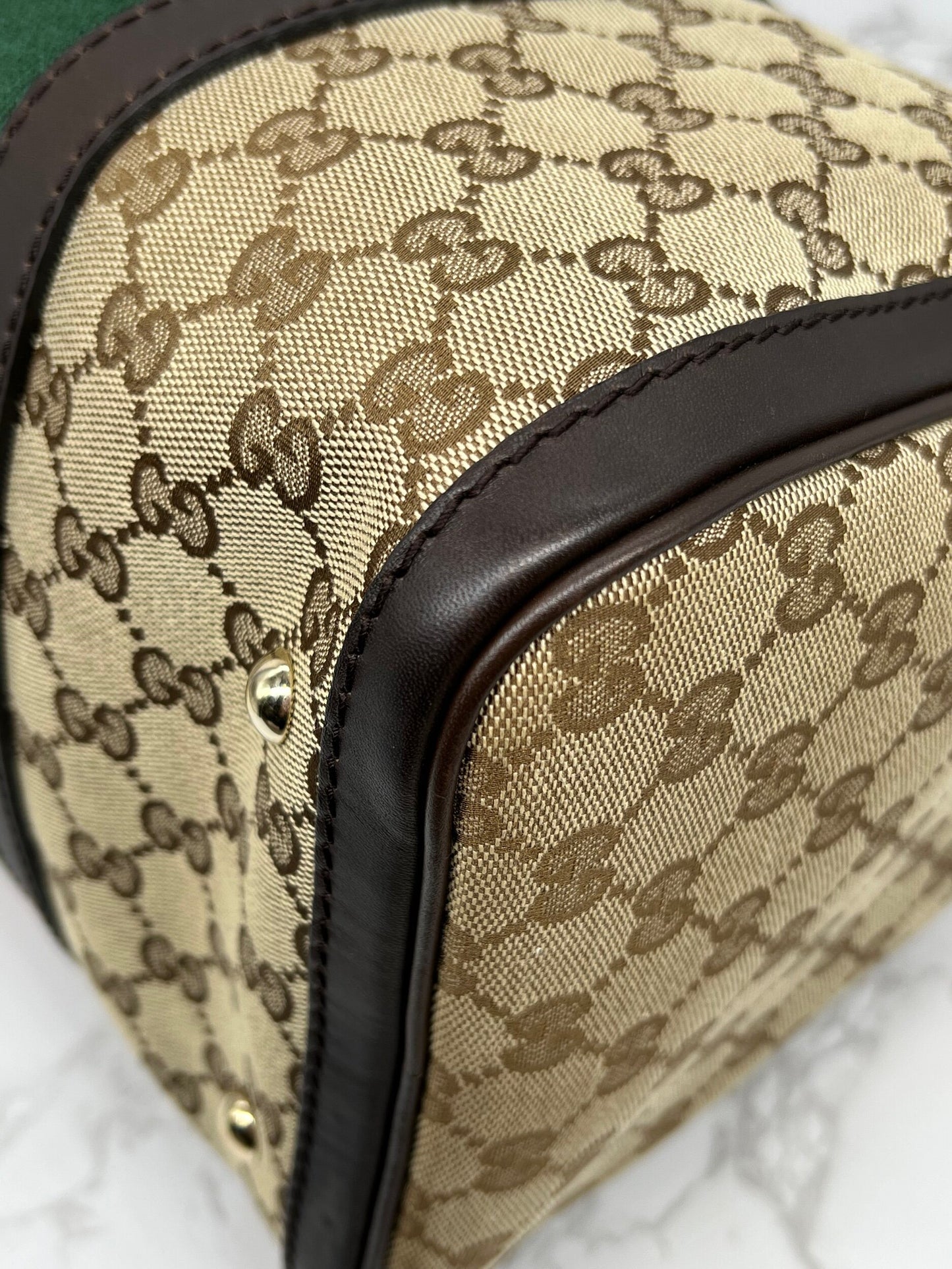 Gucci GG Vintage Web Medium Boston Dark Brown Red/Green w/Strap