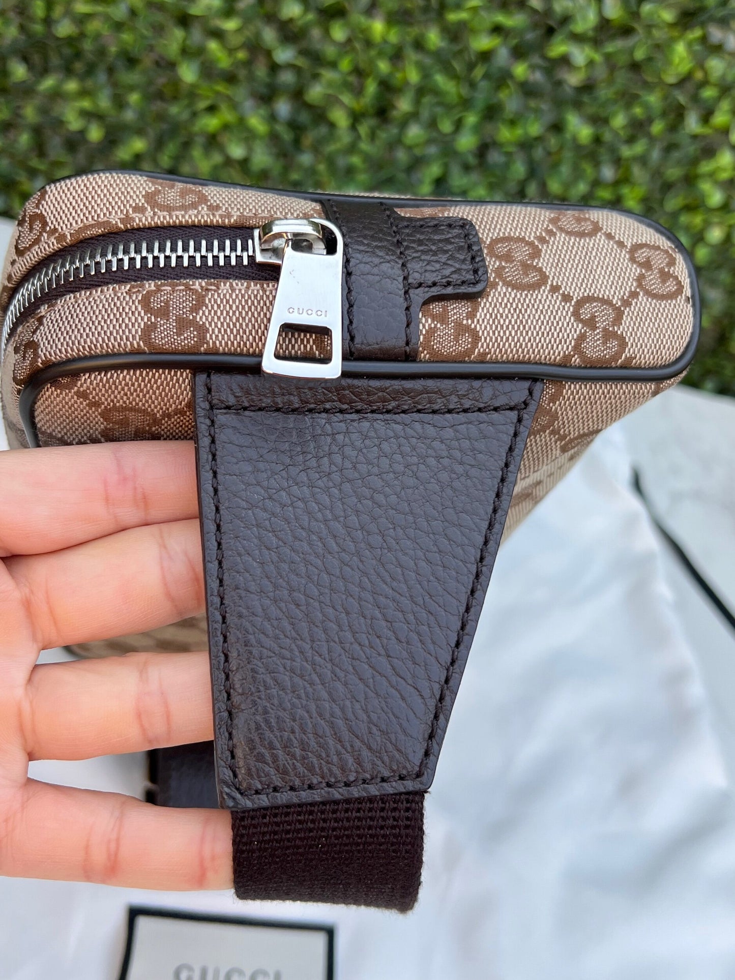 Authentic Preowned Gucci Canvas Monogram Belt Bag Dark Brown