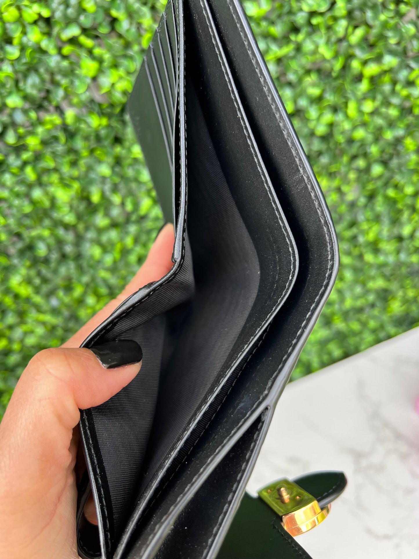GG Black Leather French Compact Wallet