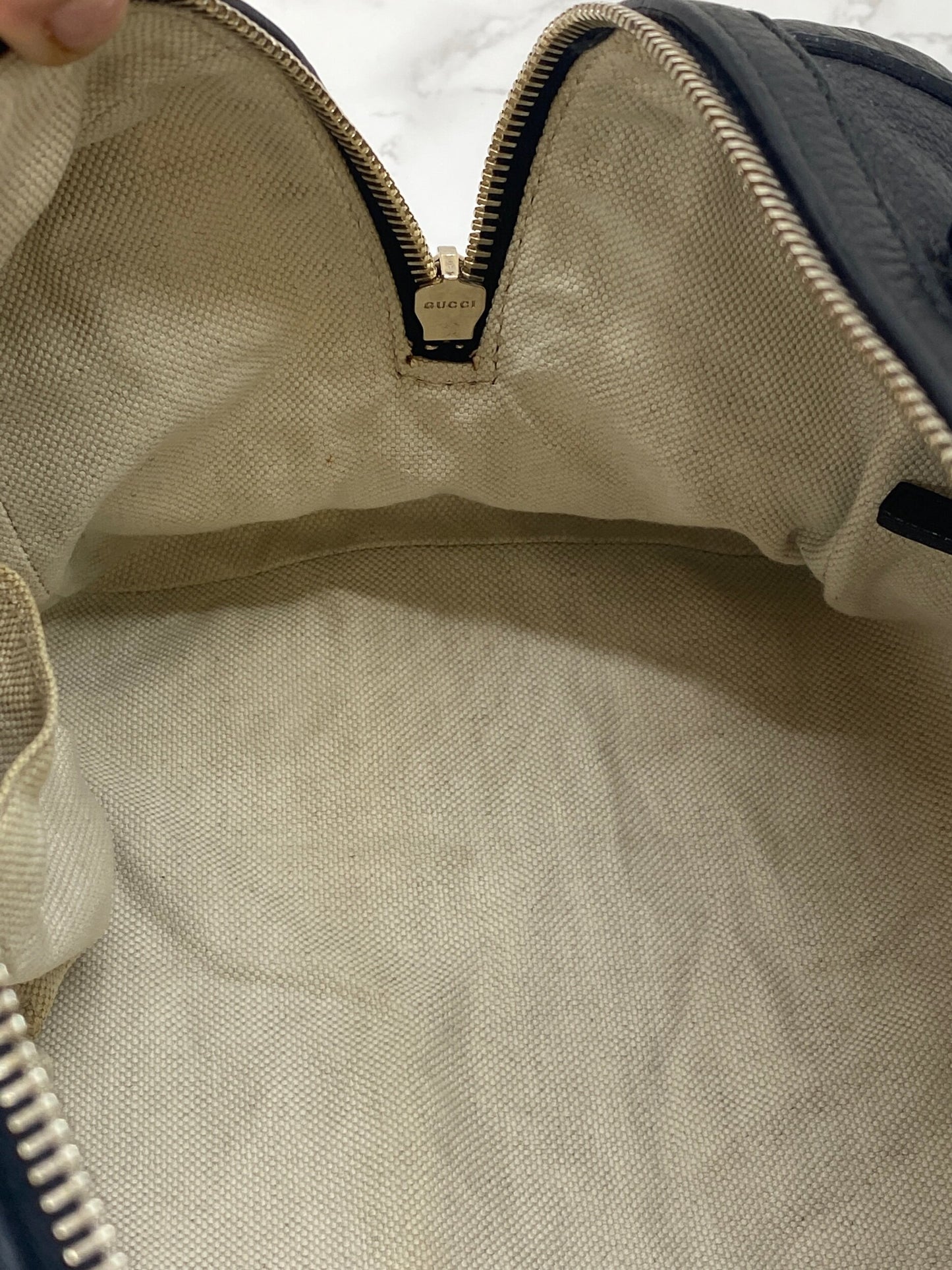 GUCCI Black Leather Vintage Web Small Boston with Removable Strap
