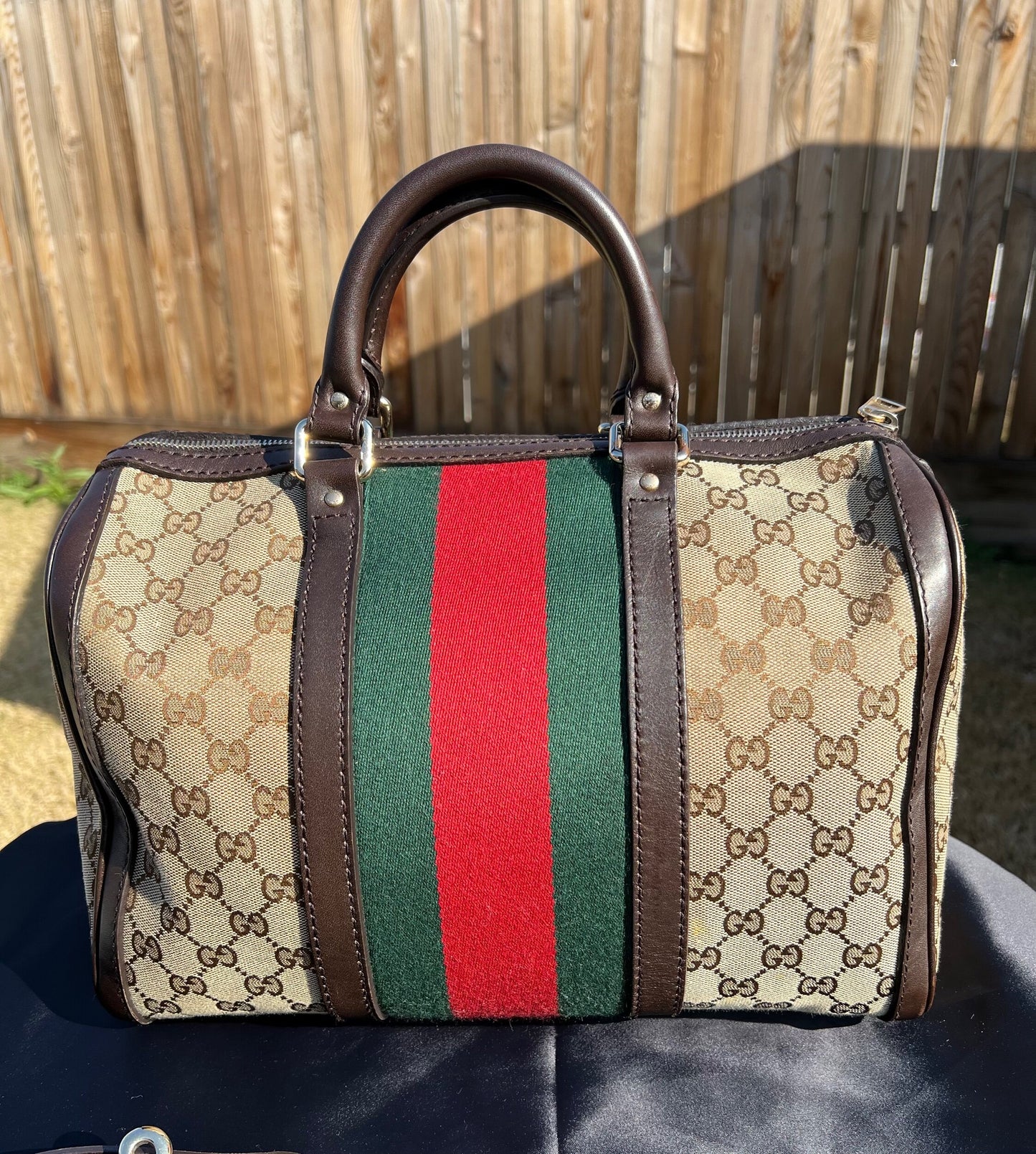 GG Vintage Web Medium Boston Dark Brown w/Strap
