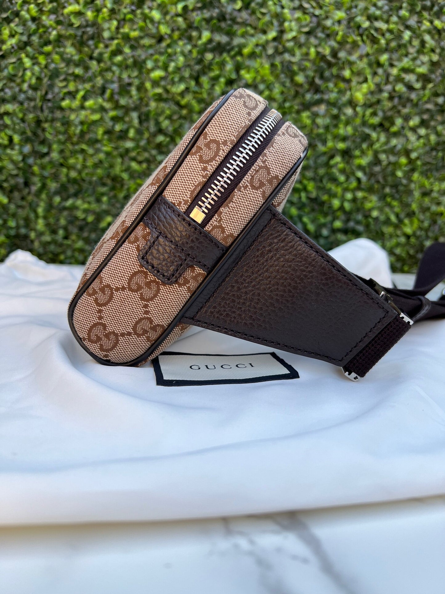 Authentic Preowned Gucci Canvas Monogram Belt Bag Dark Brown