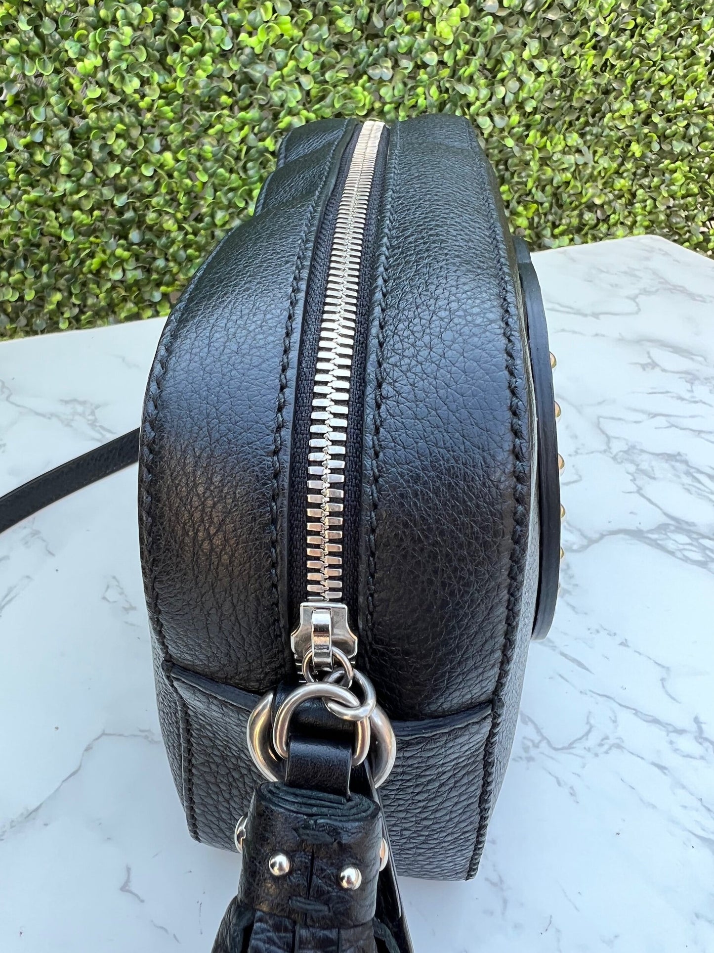 GG Black Pebbled Leather Studded Soho Disco Bag