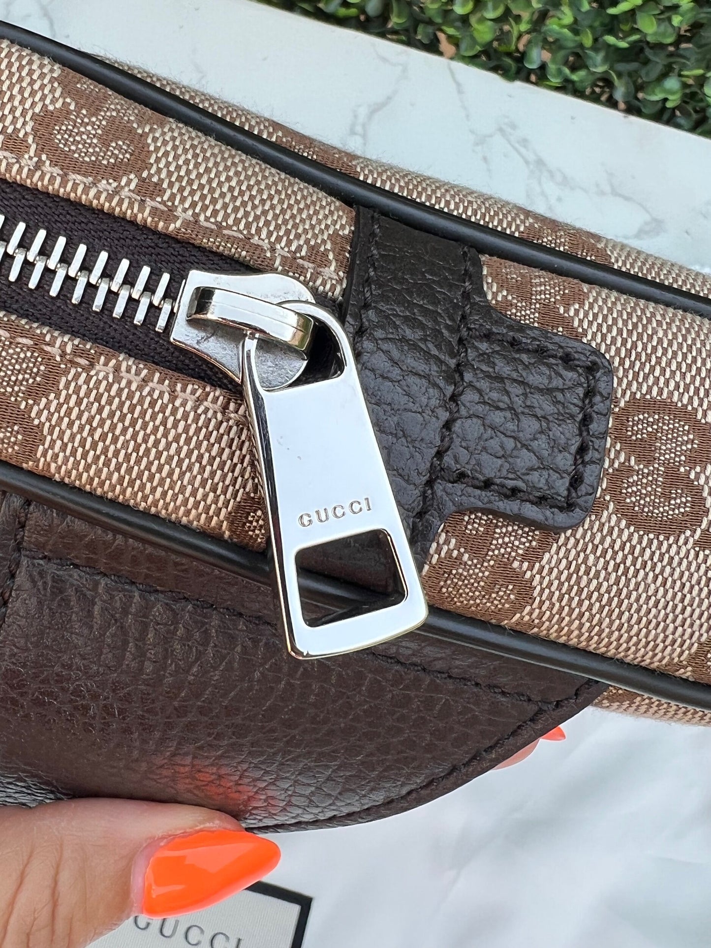 Authentic Preowned Gucci Canvas Monogram Belt Bag Dark Brown