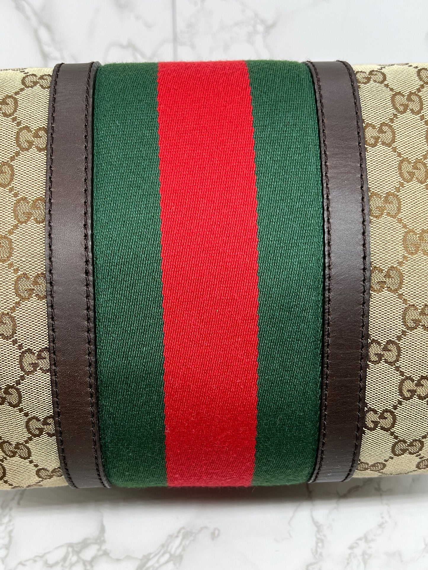 Gucci GG Vintage Web Medium Boston Dark Brown Red/Green w/Strap