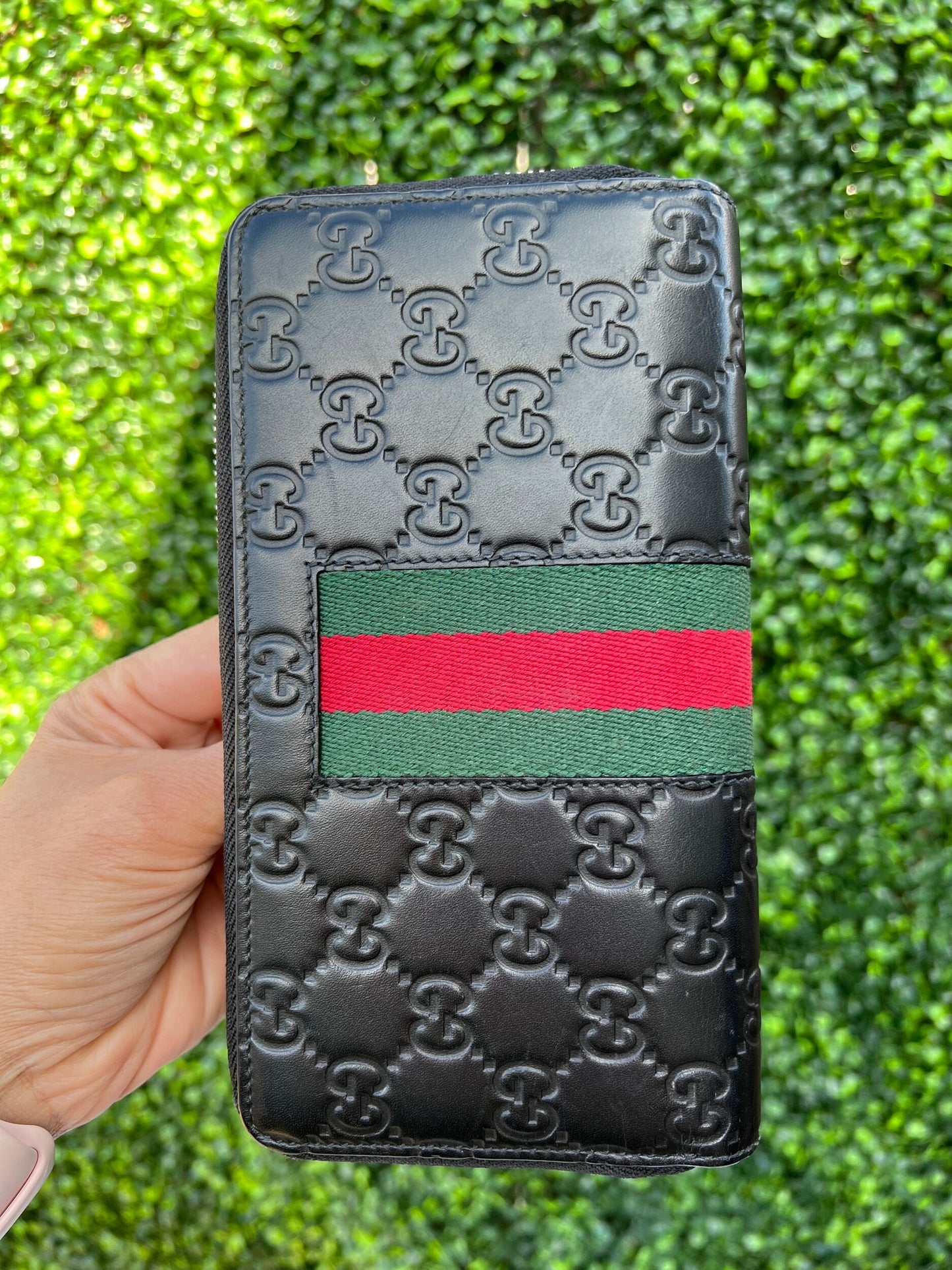GG Web Zip Around Organizer Wallet Ssima Leather Black