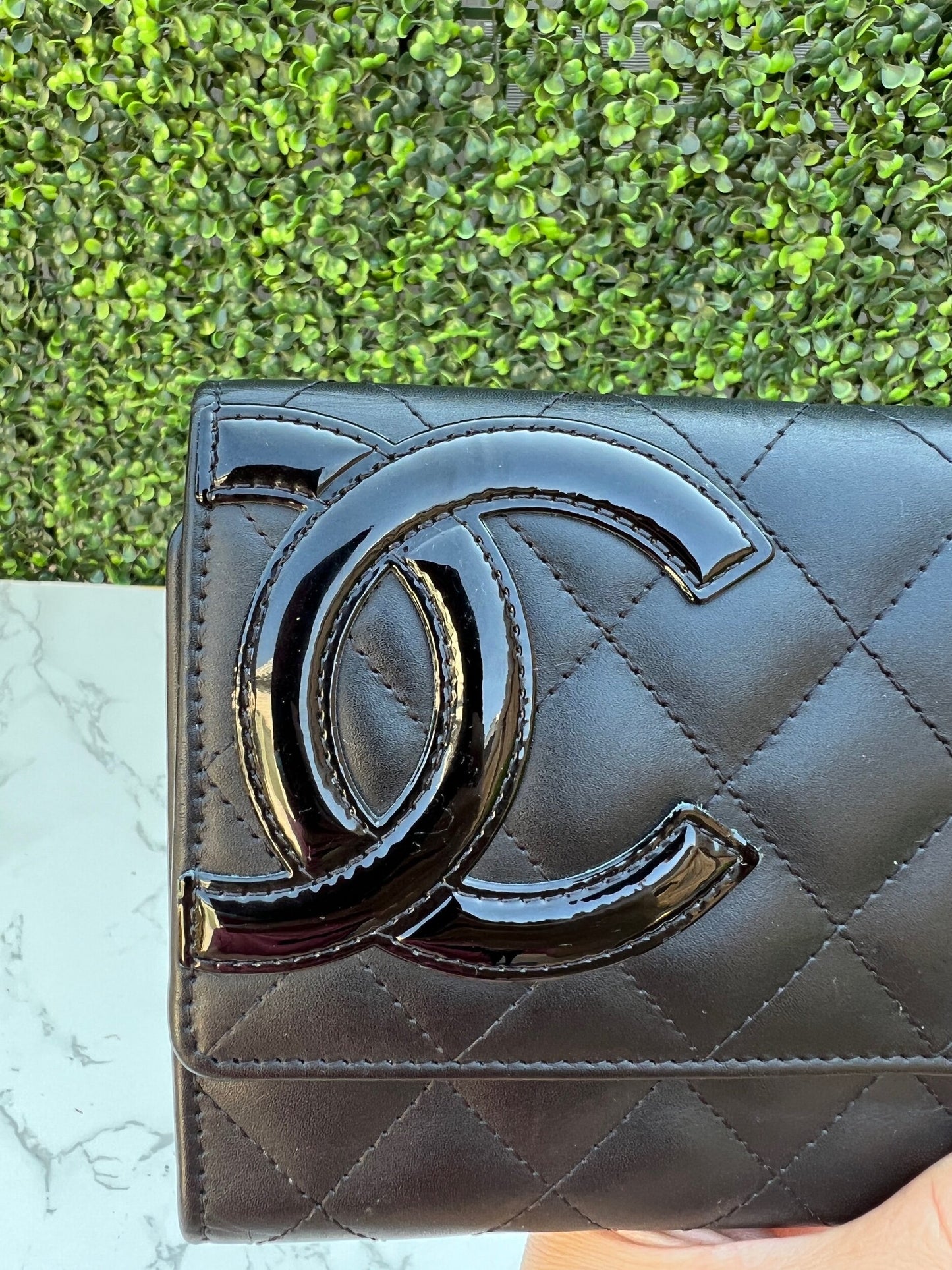 Authentic Preowned Chanel Calfskin Quilted Cambon Tri-Fold Clutch Wallet Black
