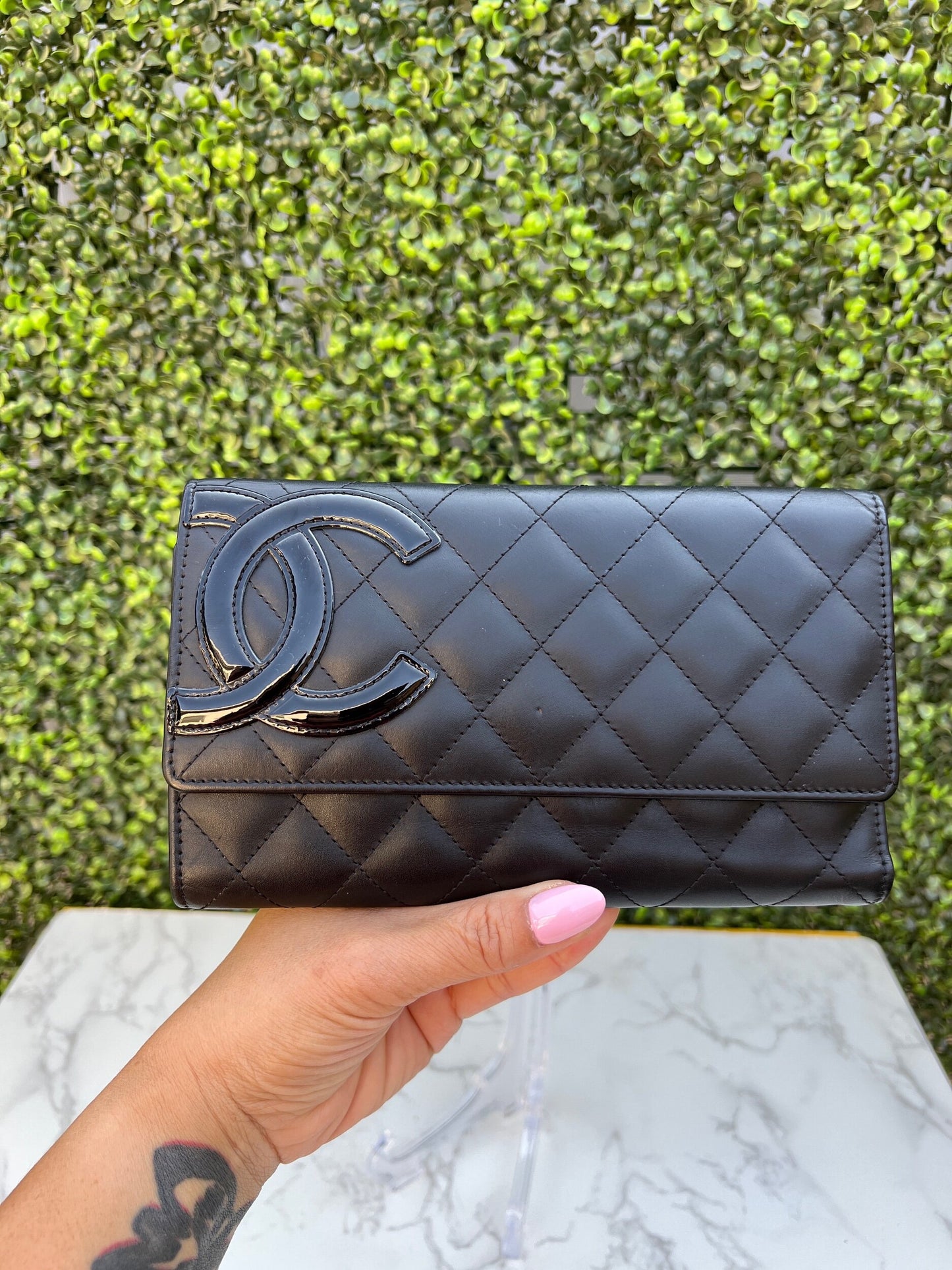Authentic Preowned Chanel Calfskin Quilted Cambon Tri-Fold Clutch Wallet Black