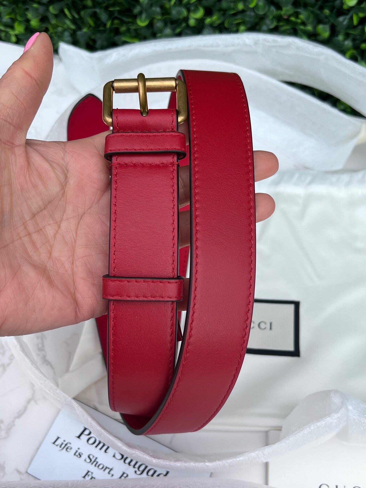 Calfskin Matelasse GG Marmont Belt Bag 85 34 Hibiscus Red