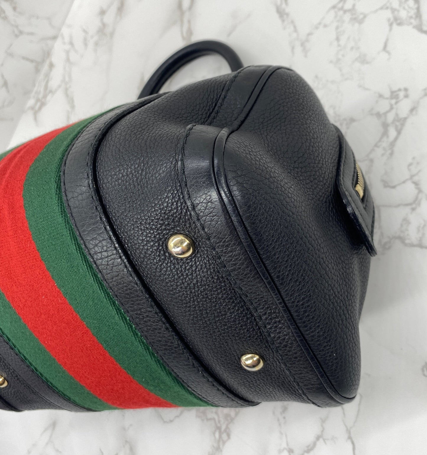 GUCCI Black Leather Vintage Web Small Boston with Removable Strap