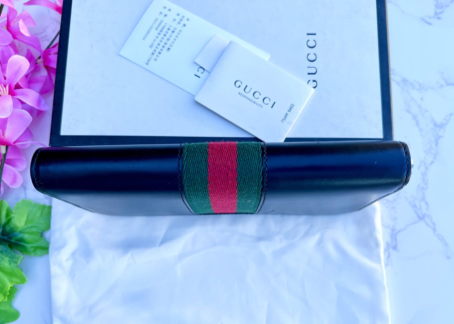 GG Web Zip Around Wallet Leather Black