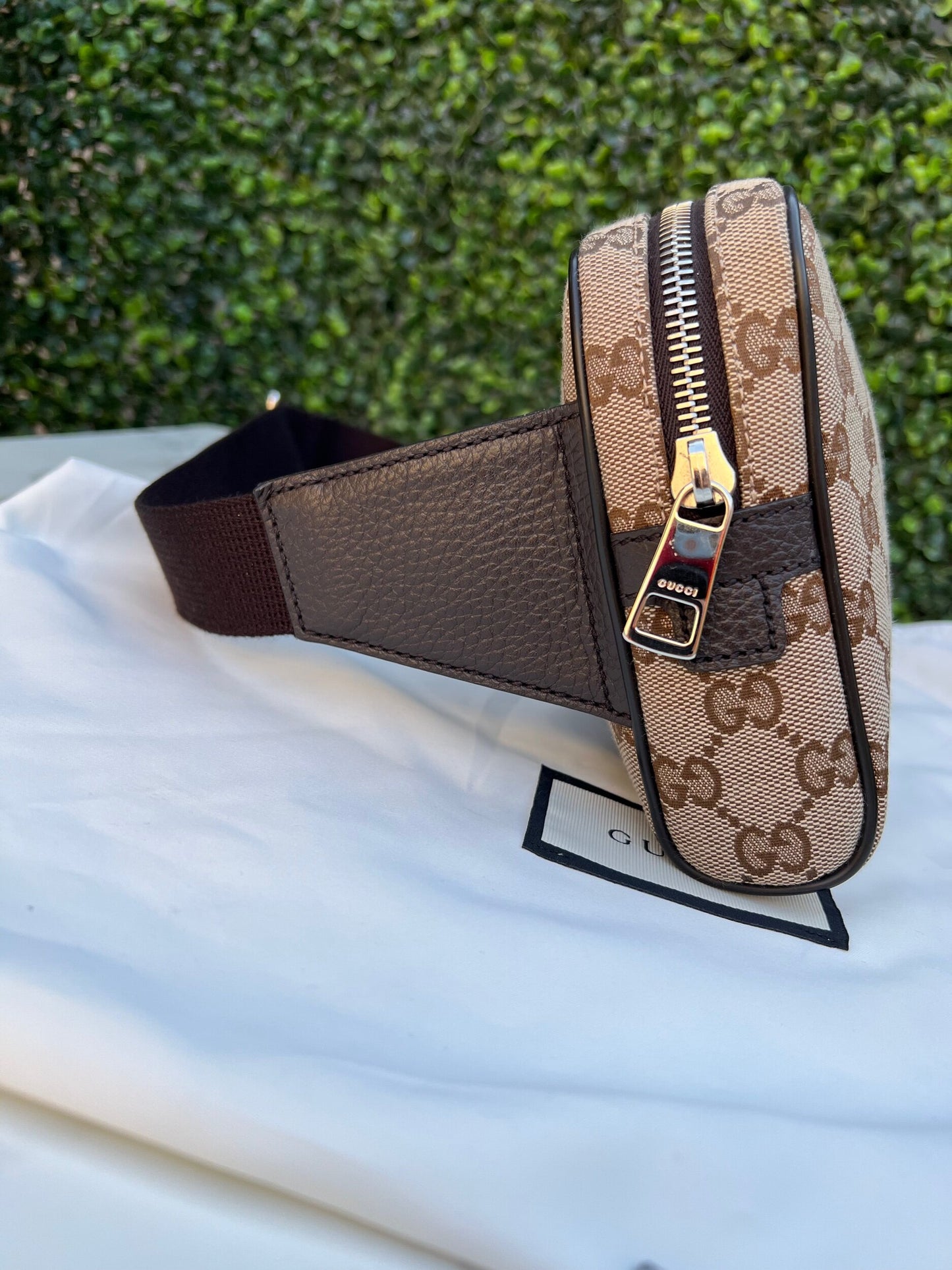 Authentic Preowned Gucci Canvas Monogram Belt Bag Dark Brown
