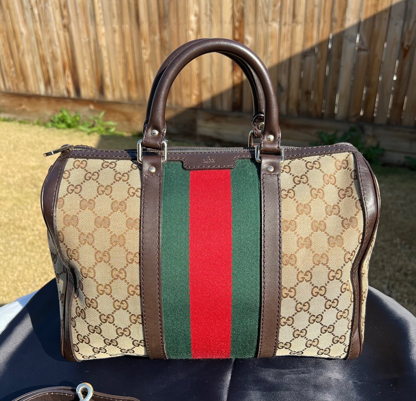 GG Vintage Web Medium Boston Dark Brown w/Strap