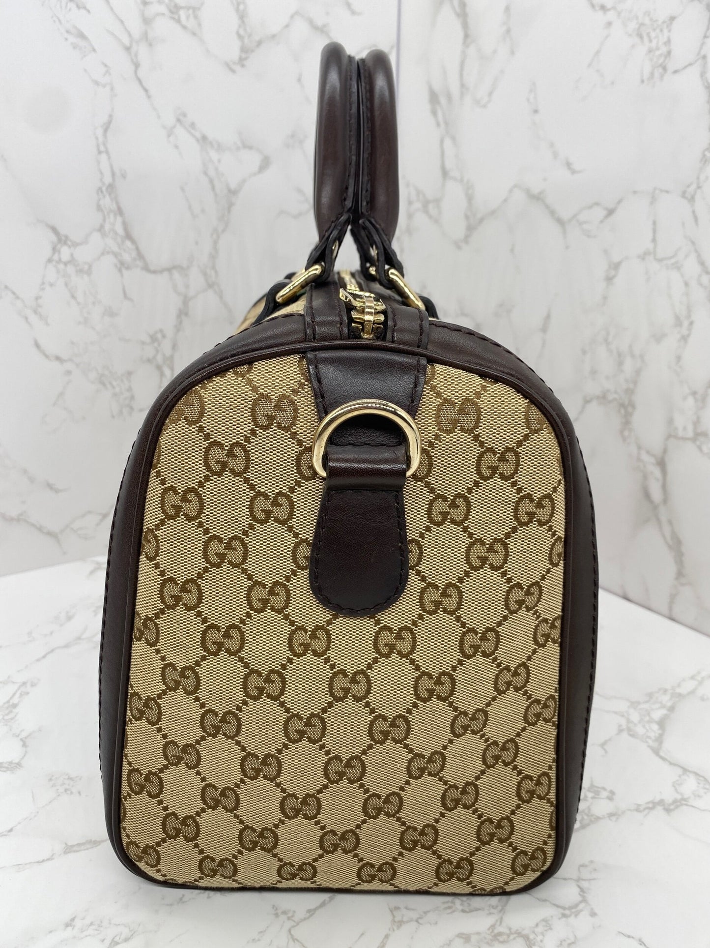 Gucci Boston Bag Medium Beige Red/Green Trim