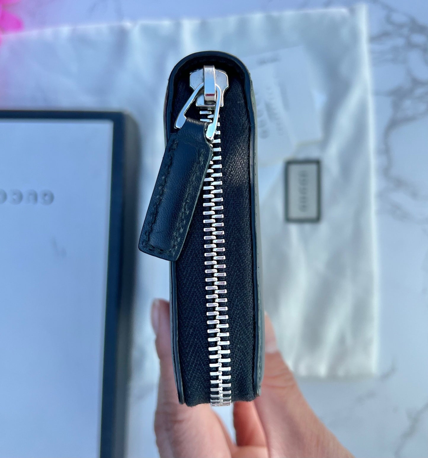 GG Web Zip Around Wallet Leather Black