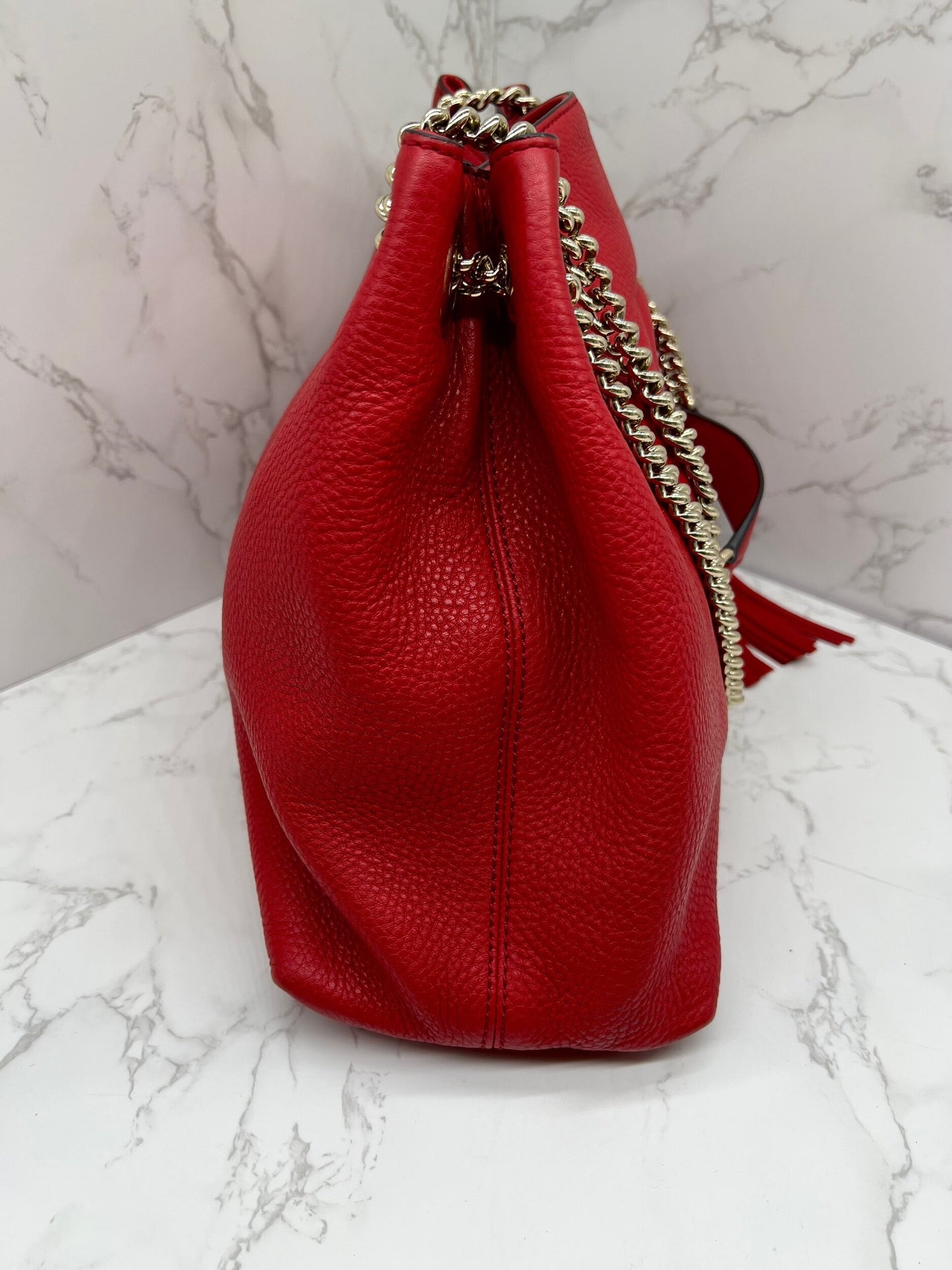 GG Medium Soho Double Chain Pebbled Leather Red
