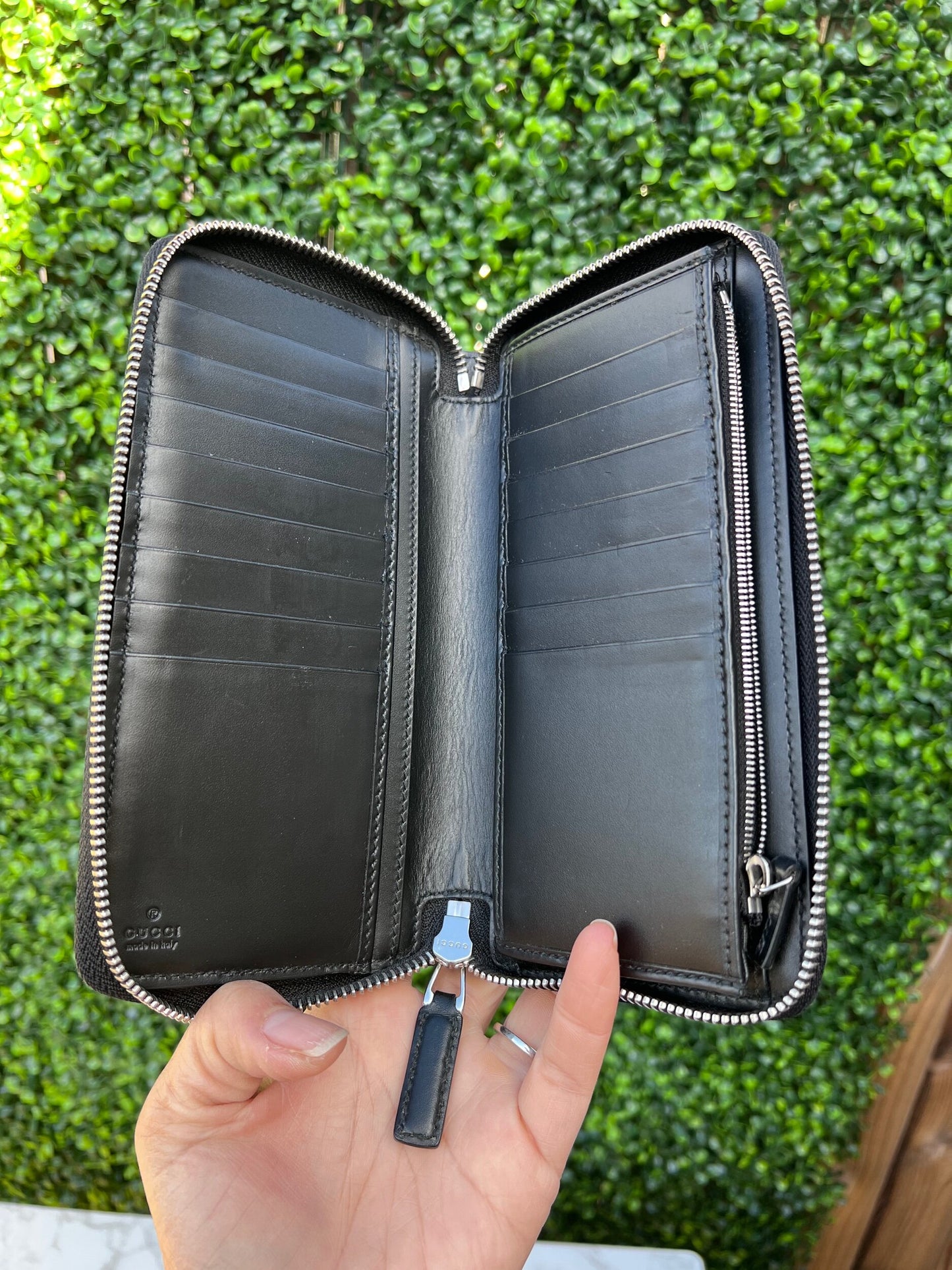 GG Web Zip Around Organizer Wallet Ssima Leather Black