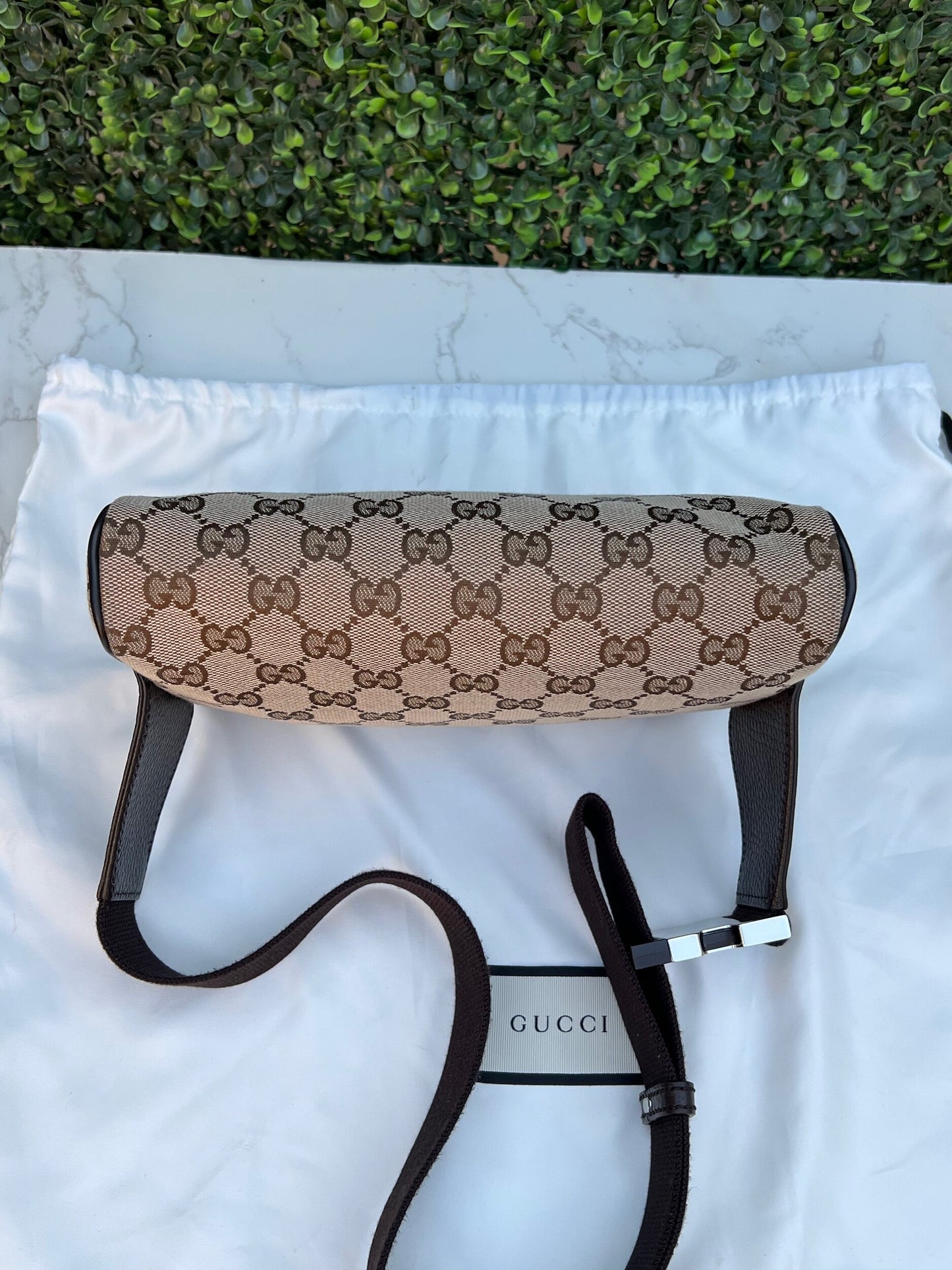 Authentic Preowned Gucci Canvas Monogram Belt Bag Dark Brown