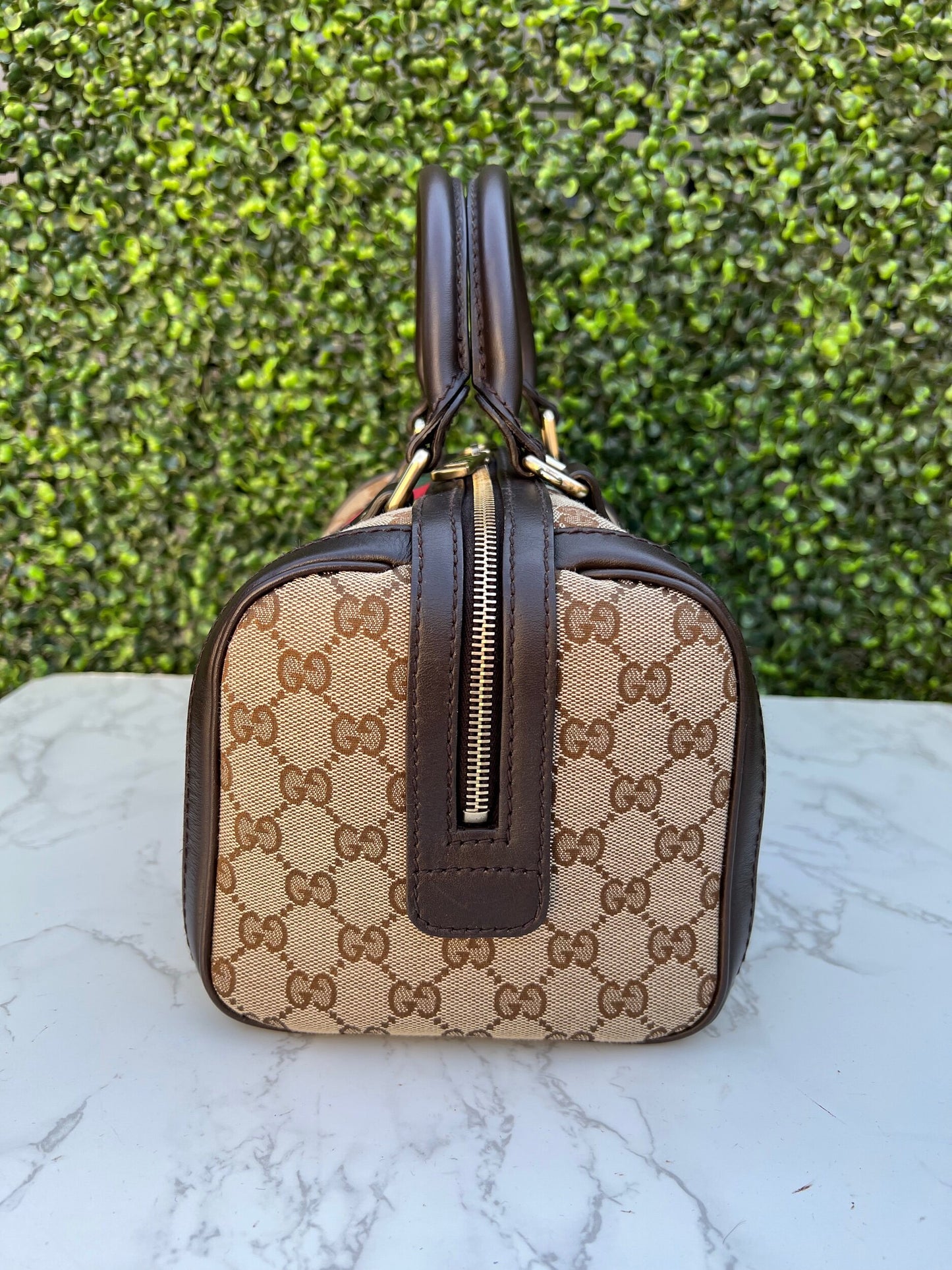 Authentic Preowned Vintage Web Original GG Small Boston Bag Dark Brown