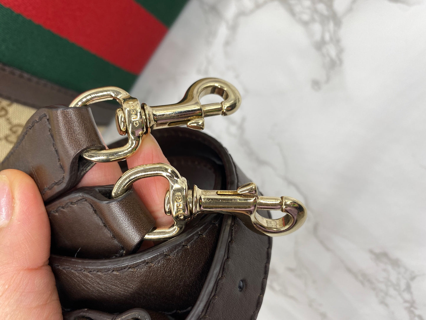 Gucci Boston Bag Medium Beige Red/Green Trim