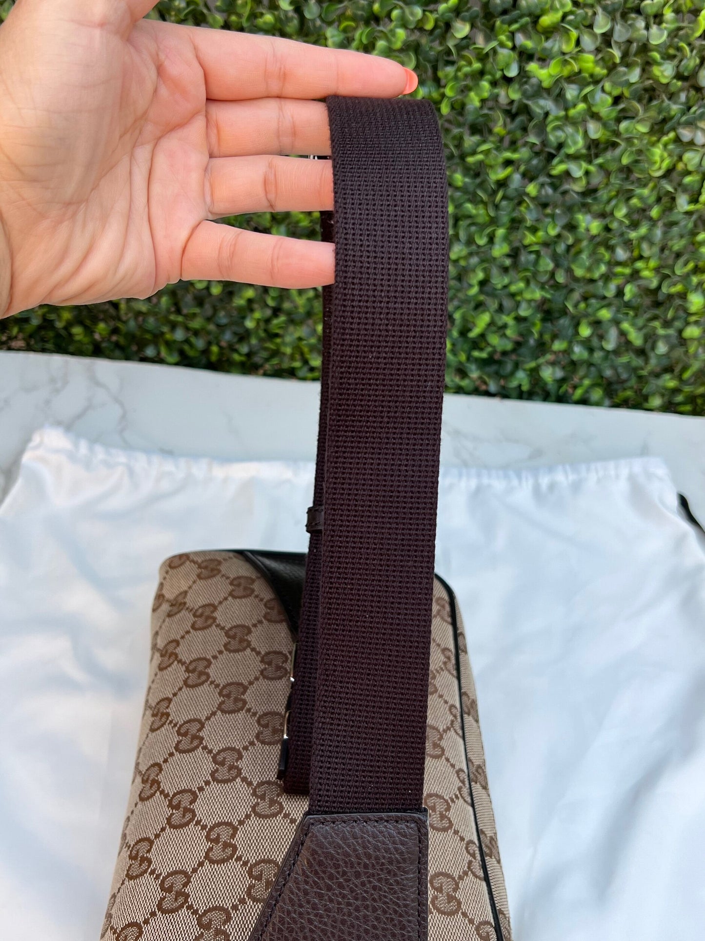 Authentic Preowned Gucci Canvas Monogram Belt Bag Dark Brown