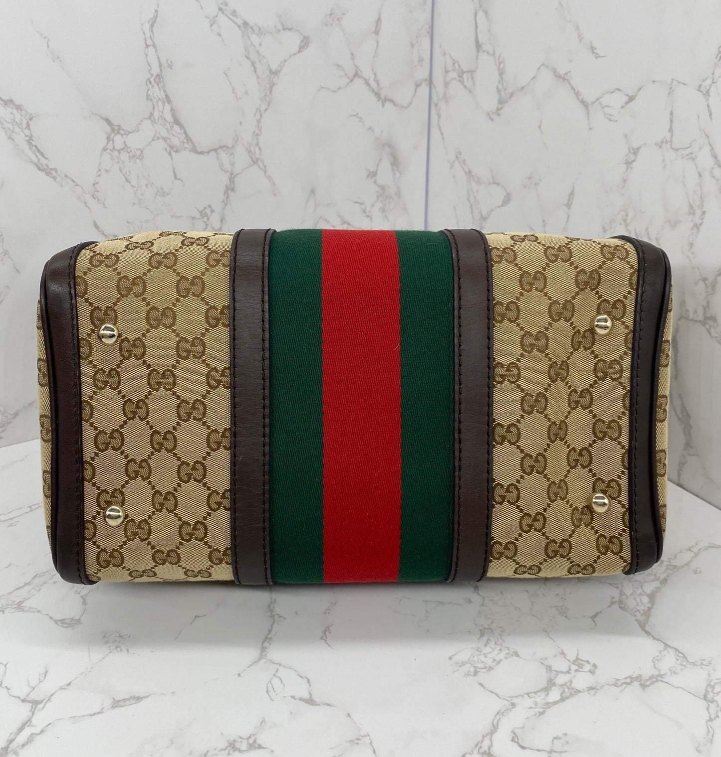 Gucci Boston Bag Medium Beige Red/Green Trim