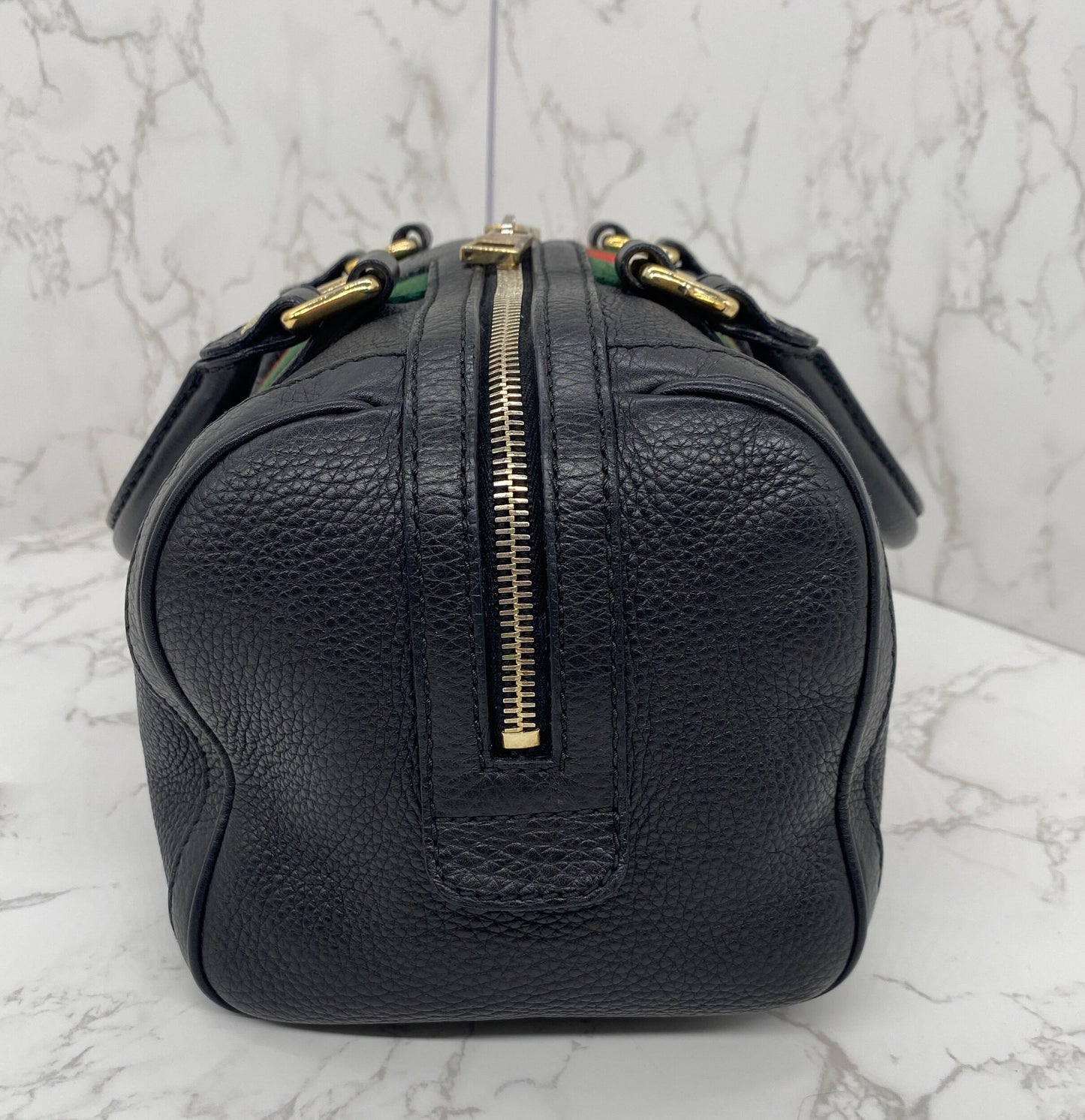 GUCCI Black Leather Vintage Web Small Boston with Removable Strap