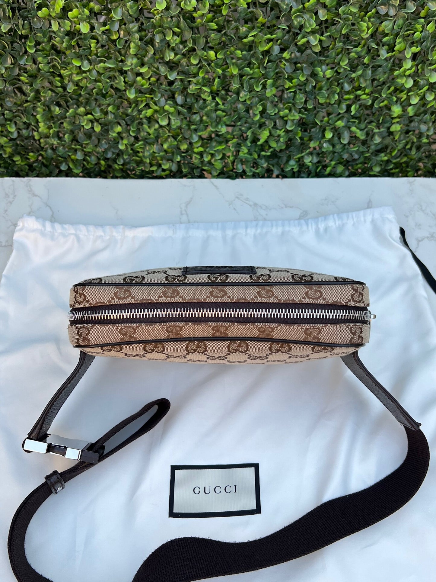 Authentic Preowned Gucci Canvas Monogram Belt Bag Dark Brown