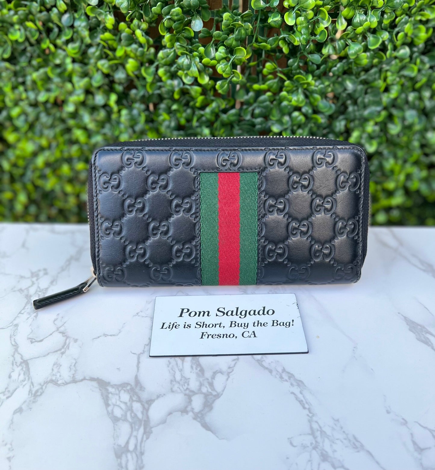 GG Web Zip Around Organizer Wallet Ssima Leather Black