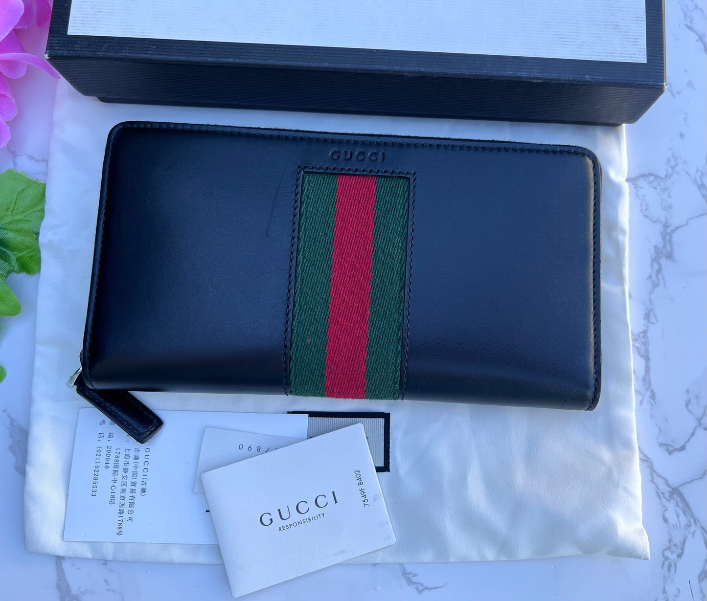 GG Web Zip Around Wallet Leather Black