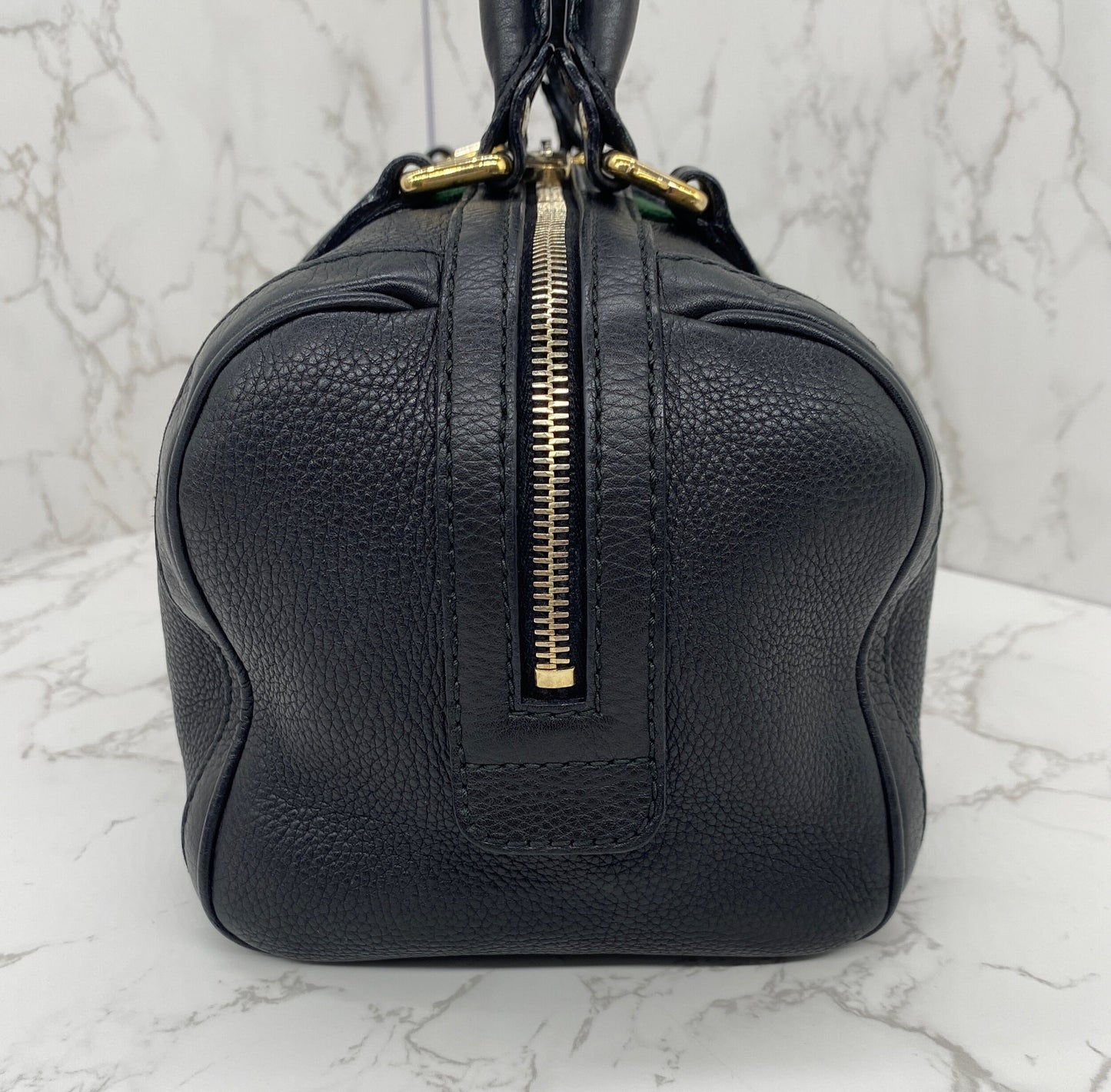 GUCCI Black Leather Vintage Web Small Boston with Removable Strap