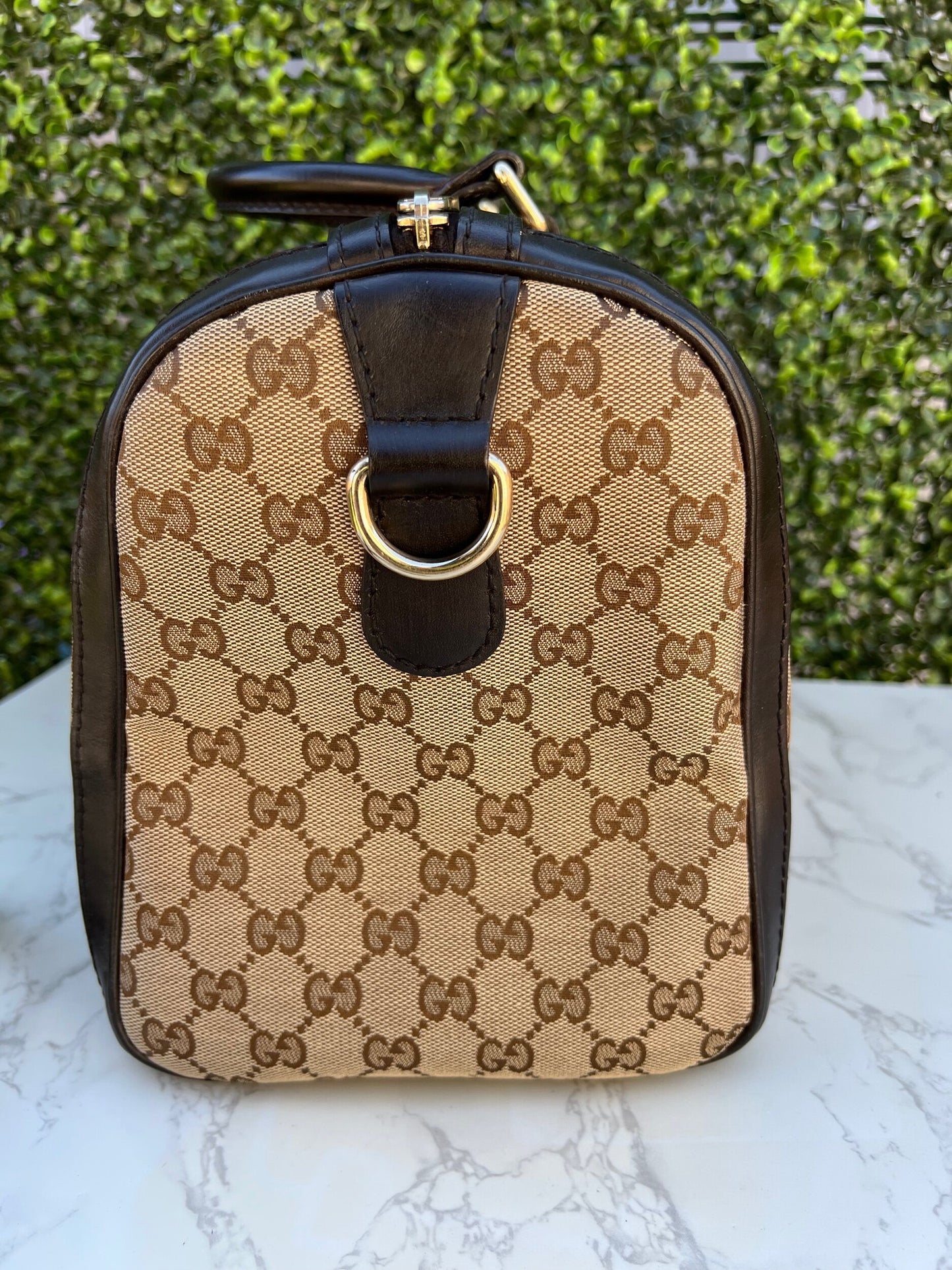 Authentic Preowned Vintage Dark Brown GG Boston Bag with Vintage Web