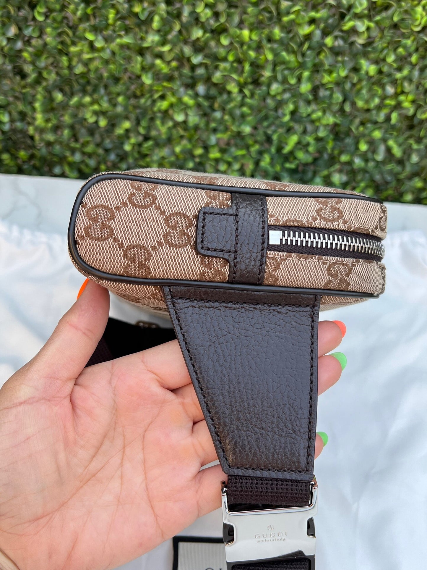 Authentic Preowned Gucci Canvas Monogram Belt Bag Dark Brown