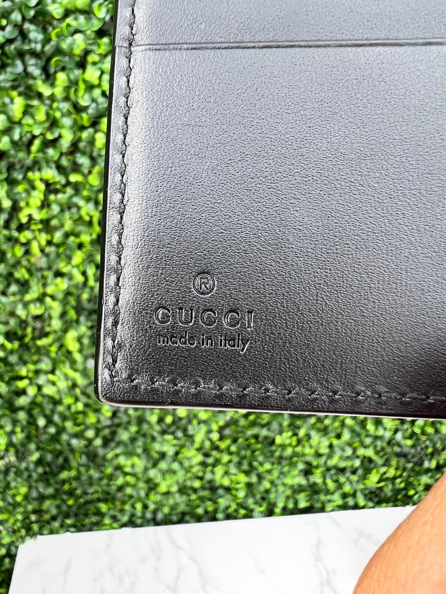 GG Black Leather French Compact Wallet
