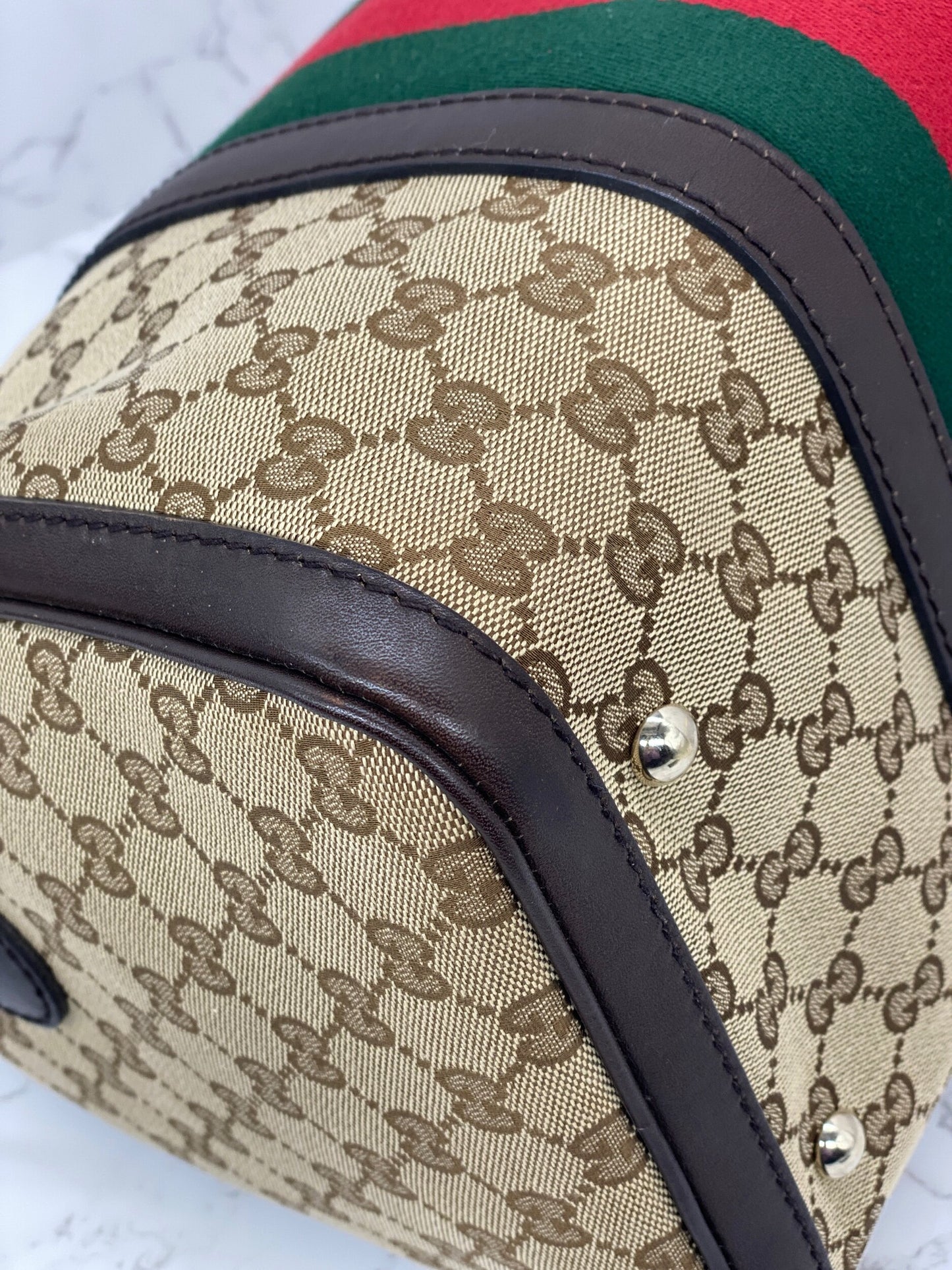 Gucci Boston Bag Medium Beige Red/Green Trim