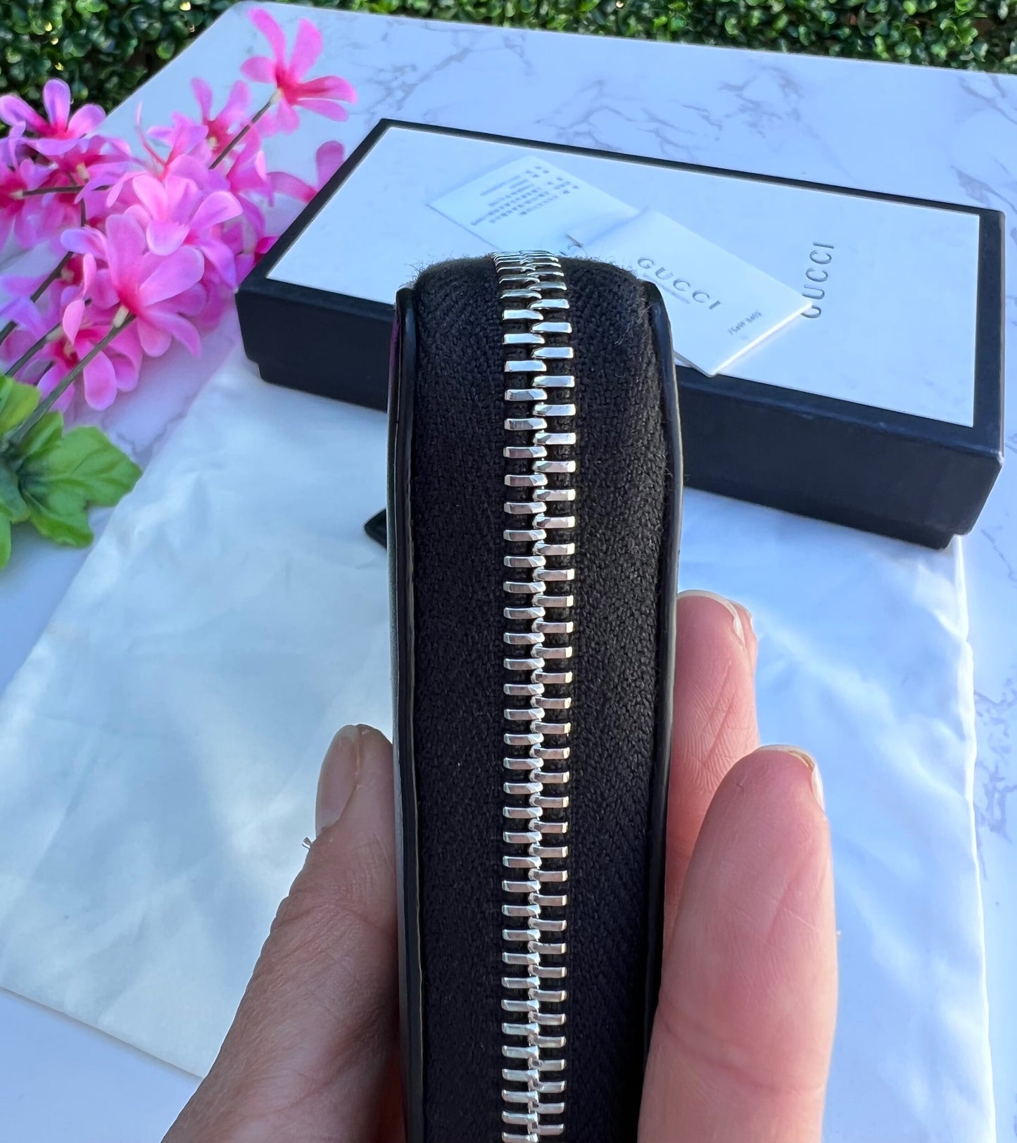 GG Web Zip Around Wallet Leather Black