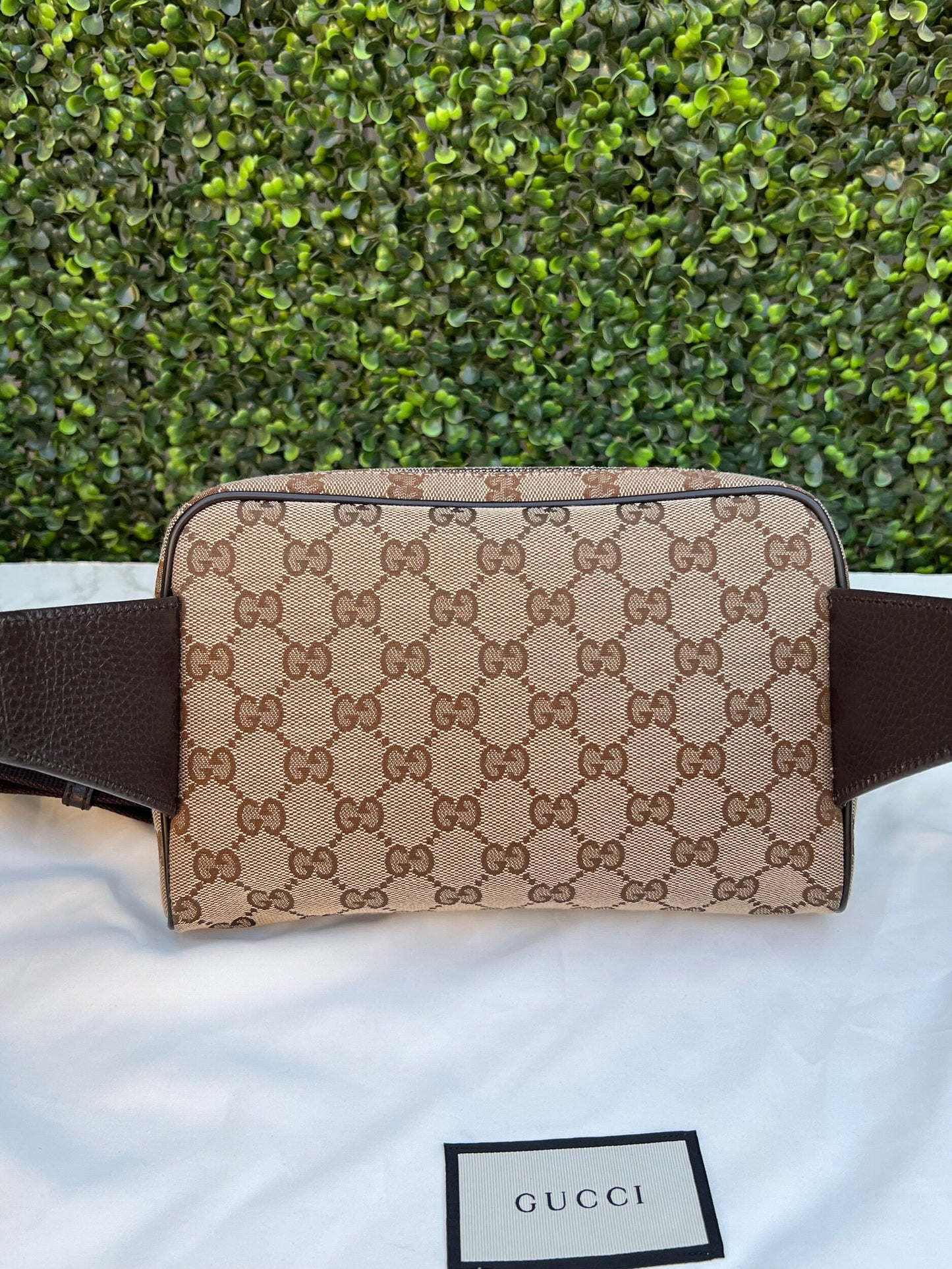 Authentic Preowned Gucci Canvas Monogram Belt Bag Dark Brown