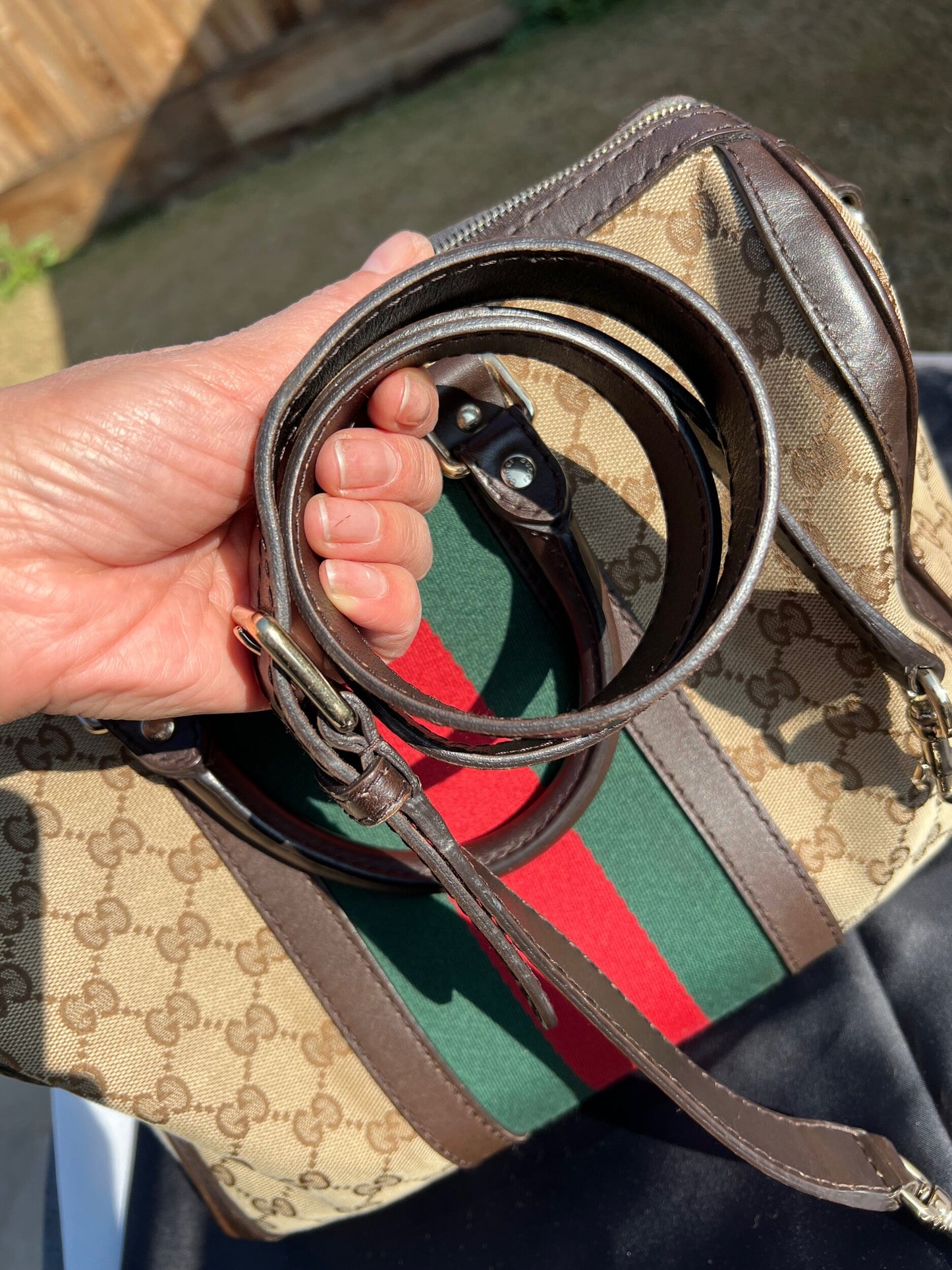GG Vintage Web Medium Boston Dark Brown w/Strap